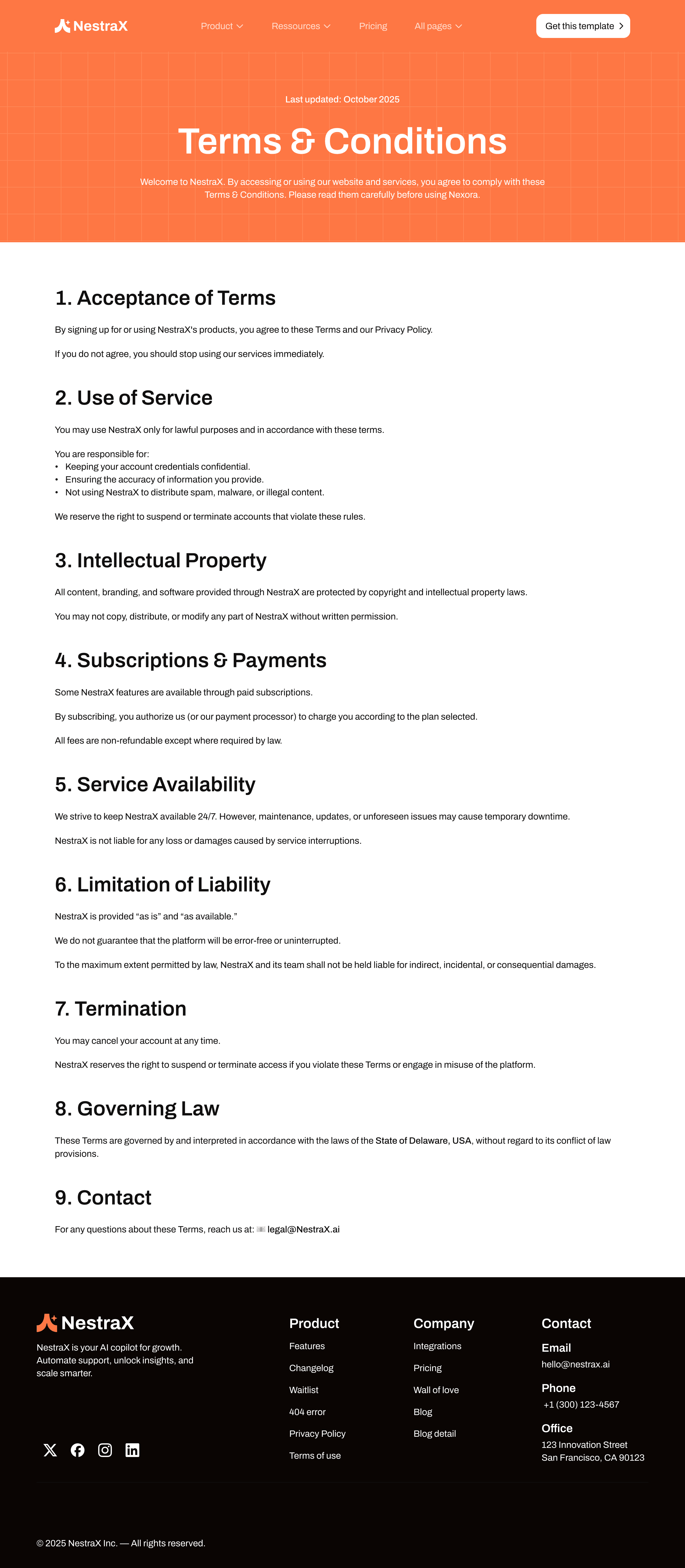 Terms & conditions page