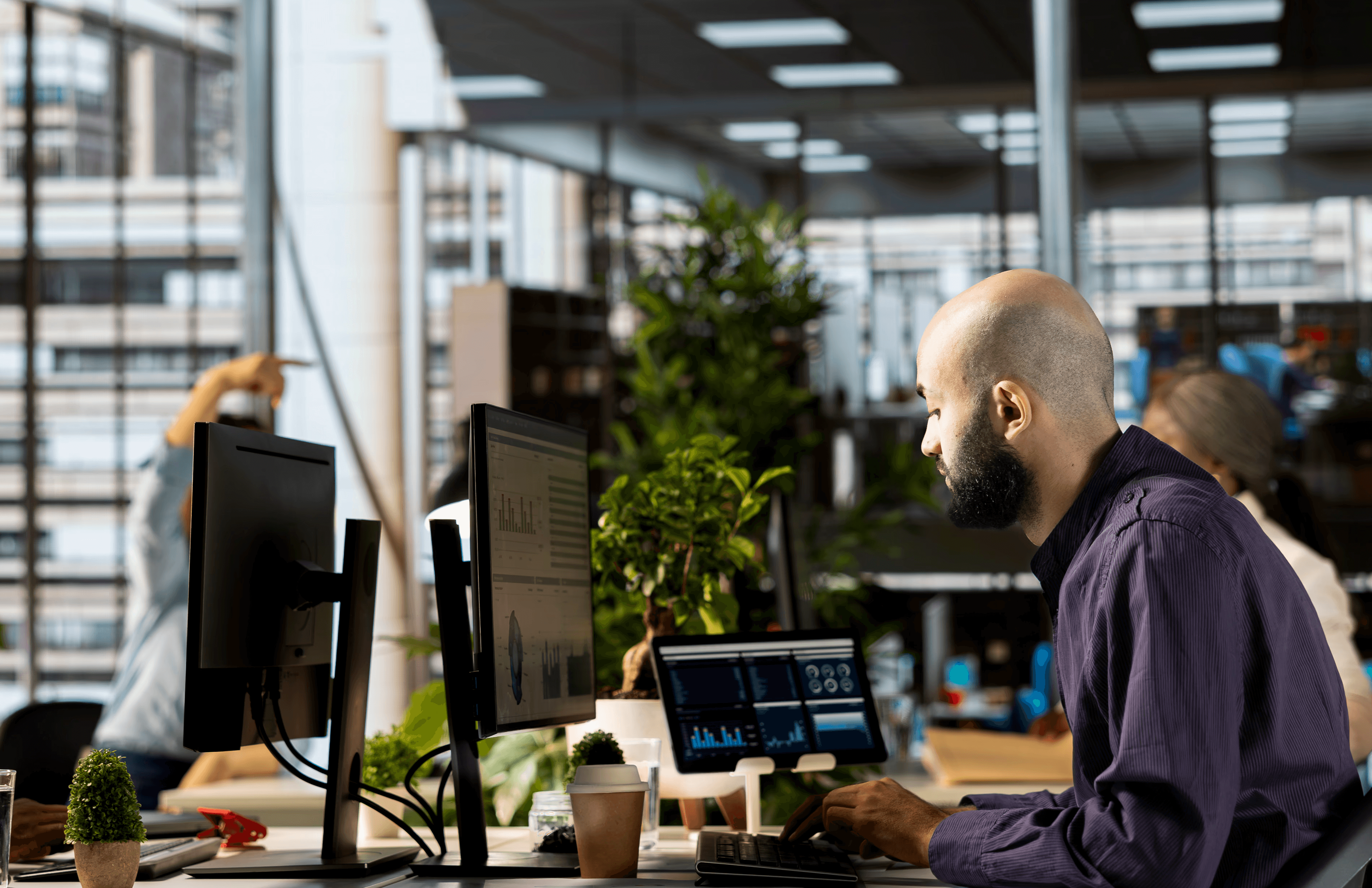happy woman working on laptop and smiling