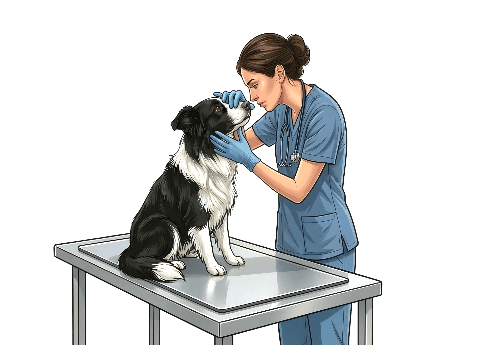 Collie is getting checked by vet for Collie nose