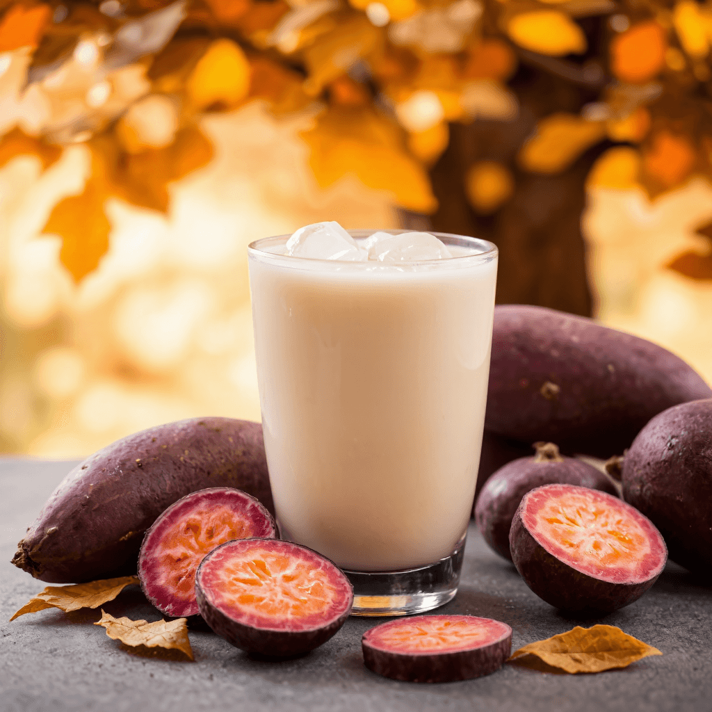 product photography of a glass of iced beverage with milk and ice cubes
