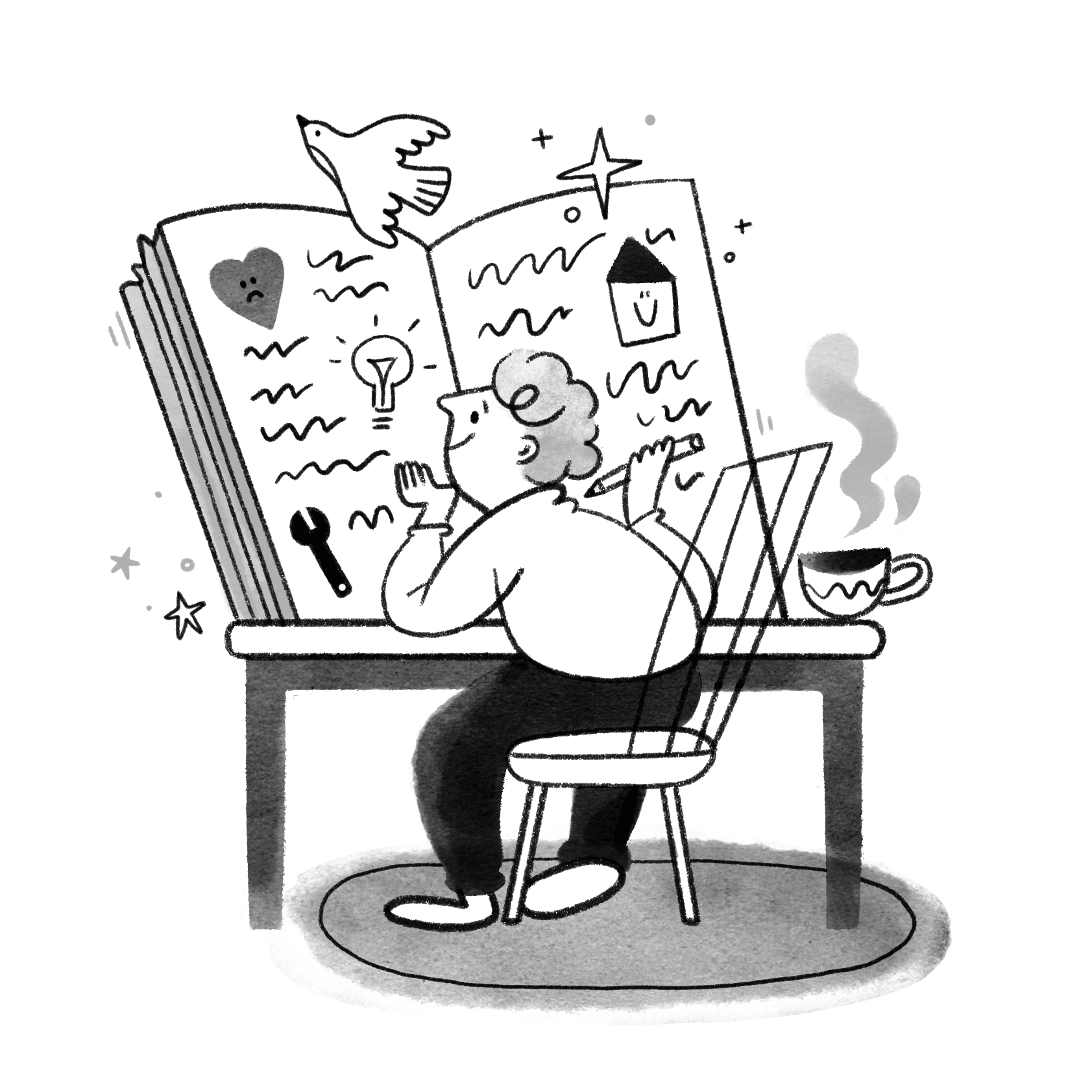 Illustration of a person writing in a journal