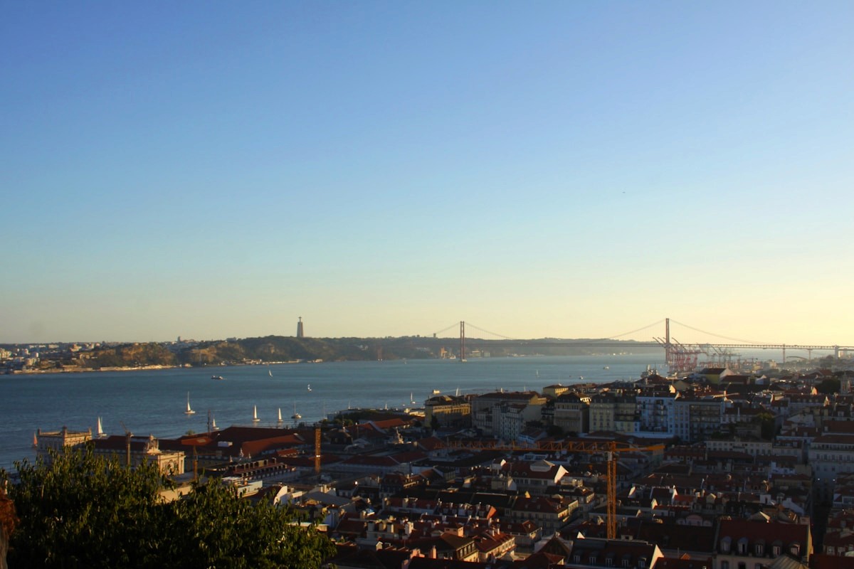 Lisbon rooftop bar at night