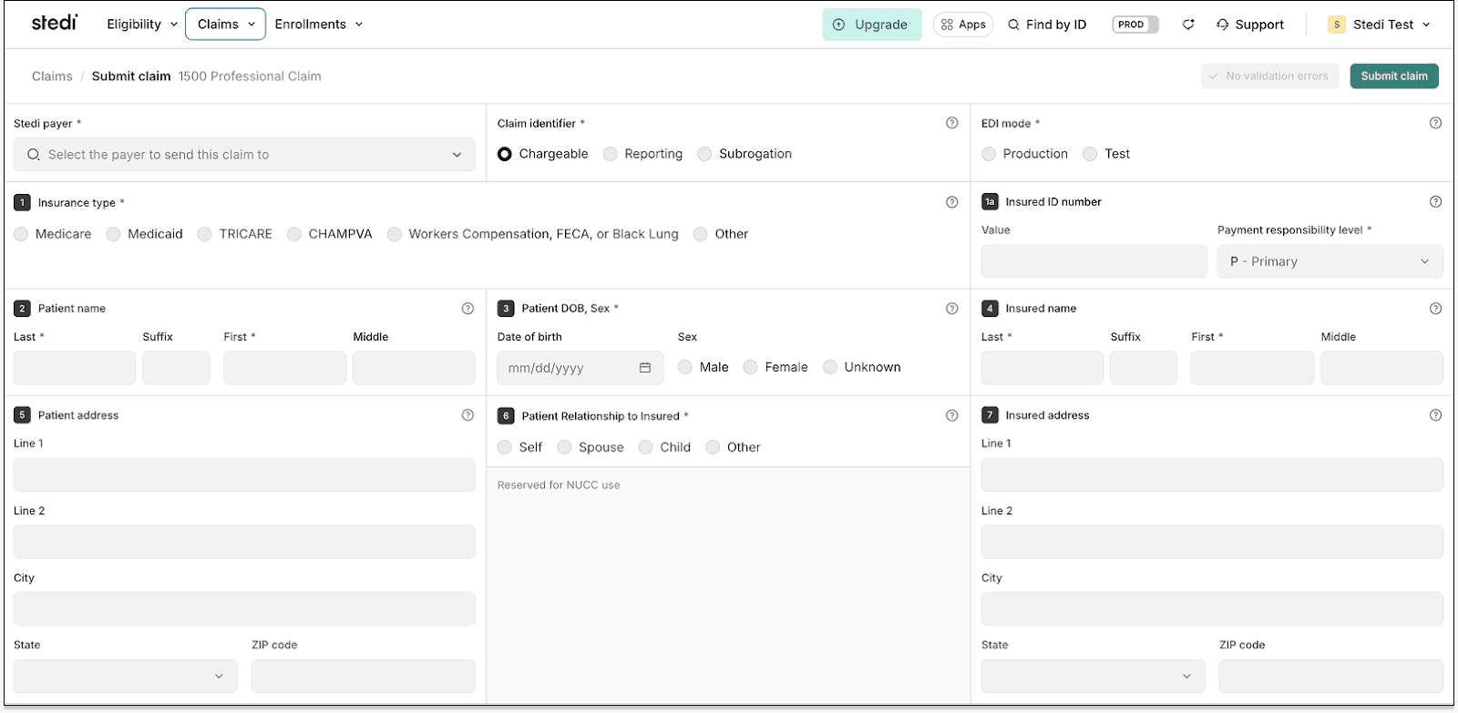 CMS-1500 professional claims form