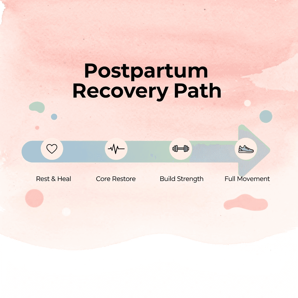 Infographic showing the four-stage postpartum recovery progression
