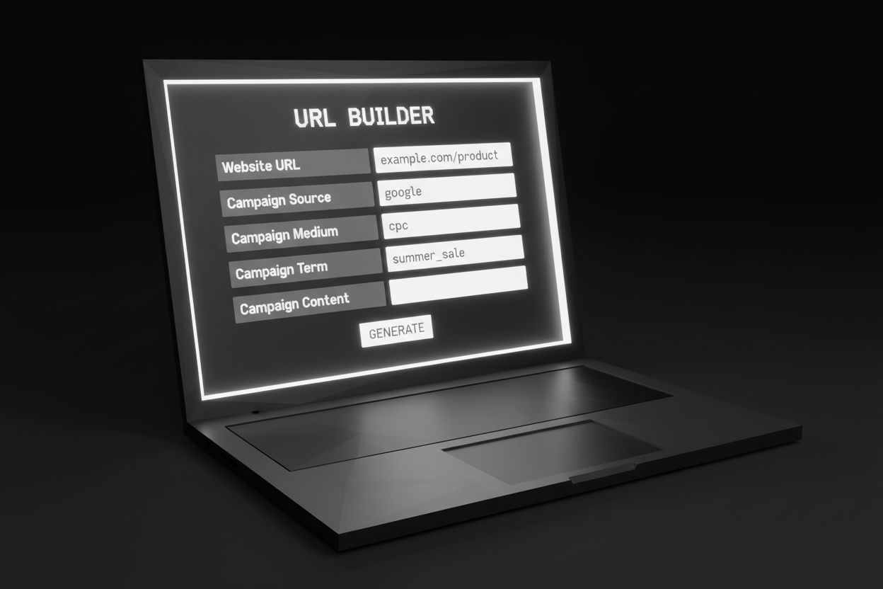 UTM parameter builder tool open on a laptop screen