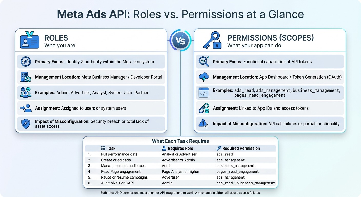 Meta Ads API: Roles vs Permissions at a Glance