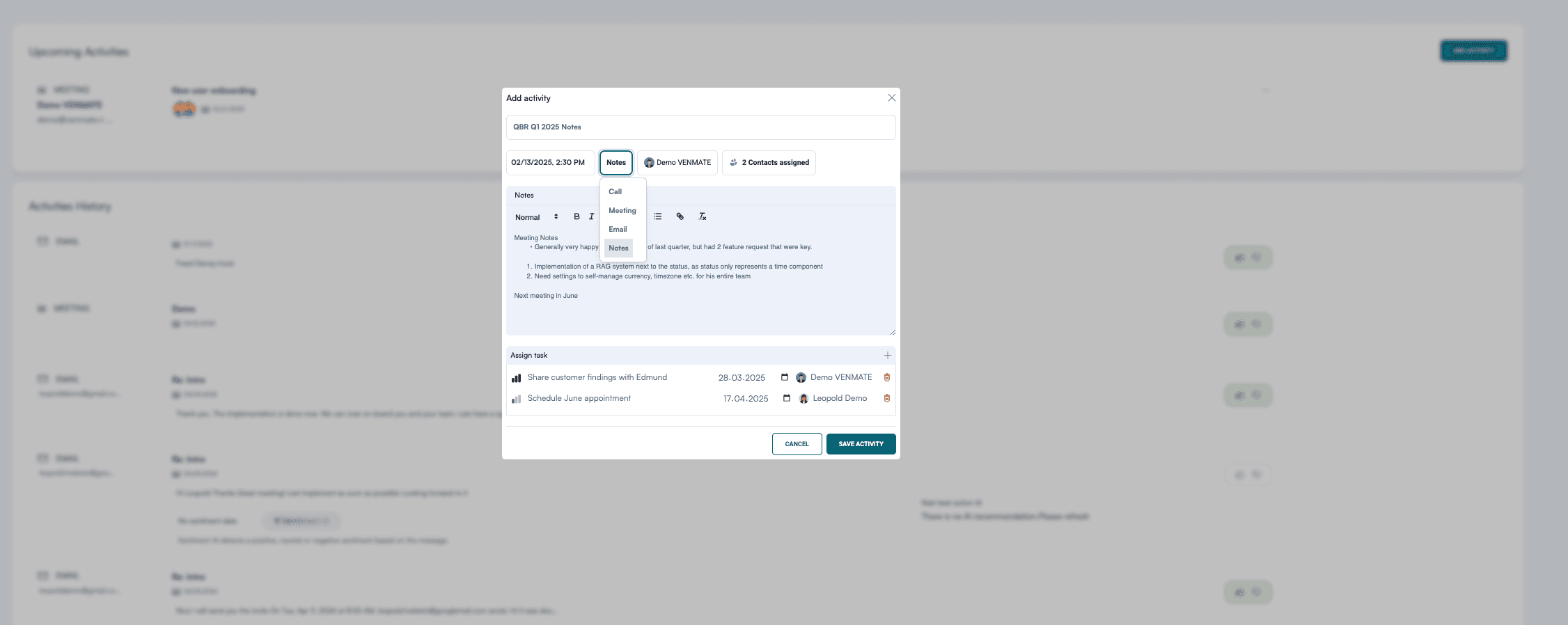 VENMATE activity management
