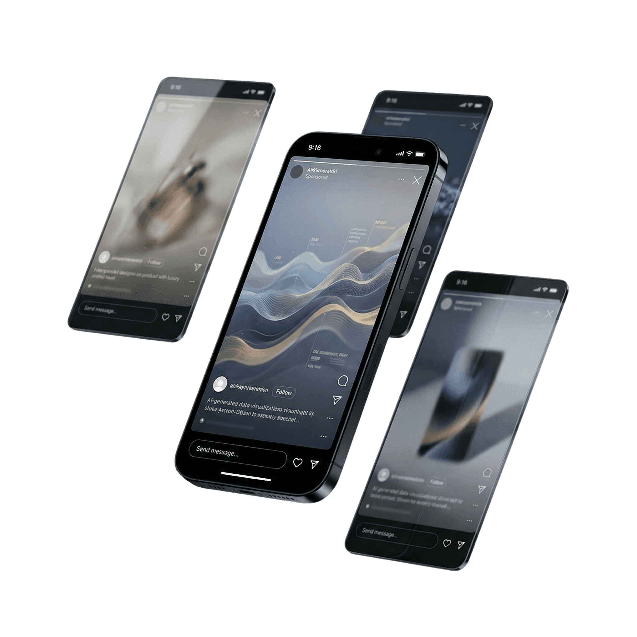 a group of four smartphones showing different Content for Instagram