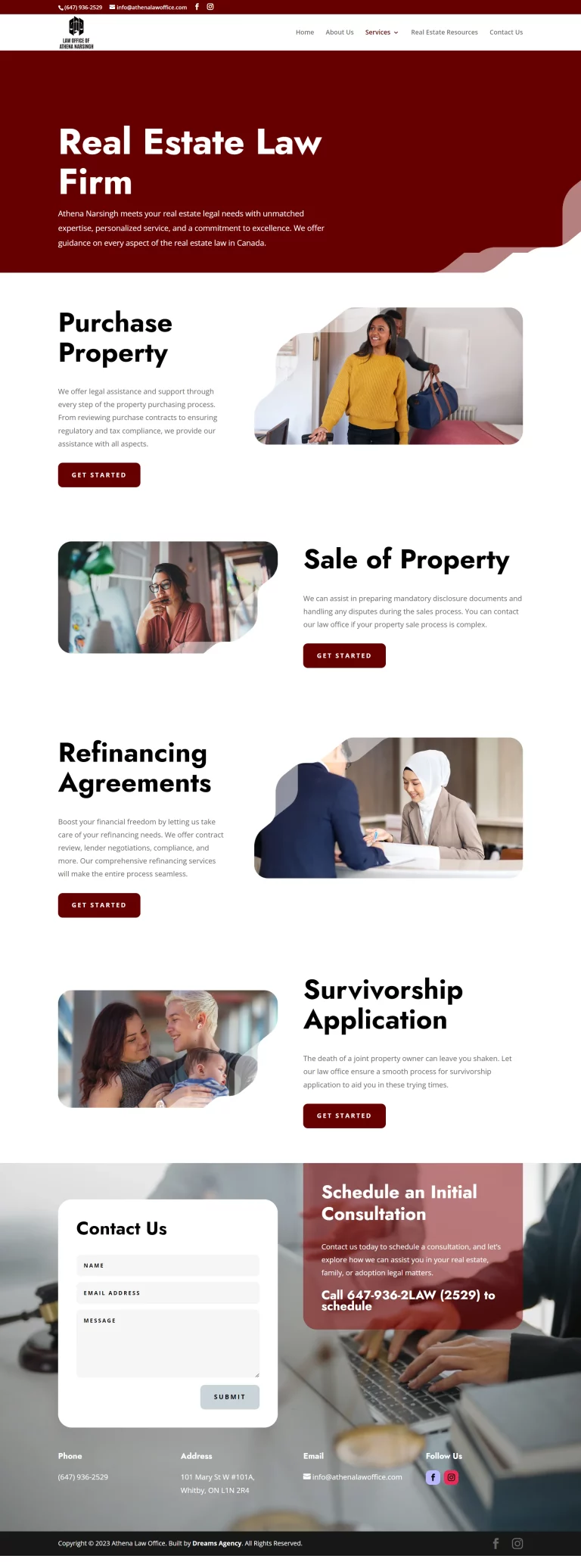 Real State Law Us page for Athena Law website developed & designed by Dreams Agency Mississauga, Ontario