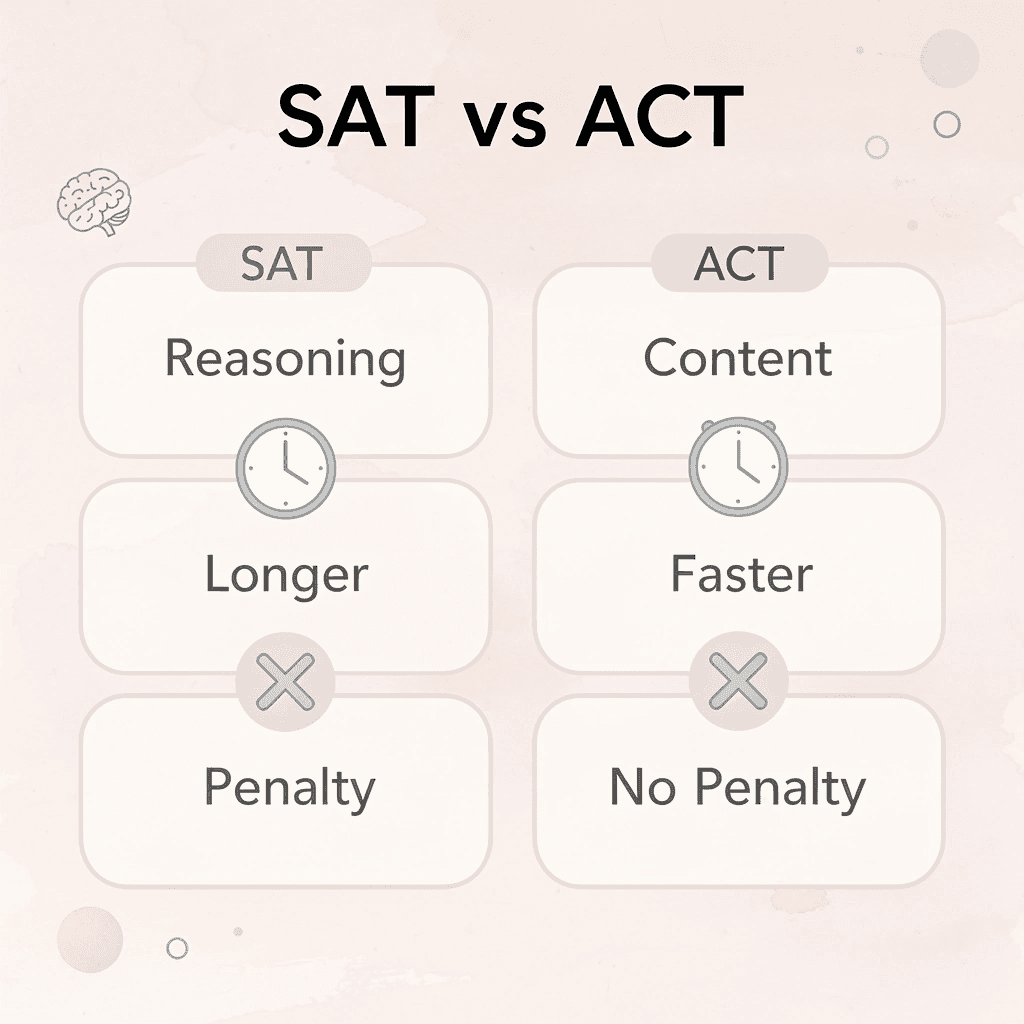 Comparison chart showing SAT versus ACT differences