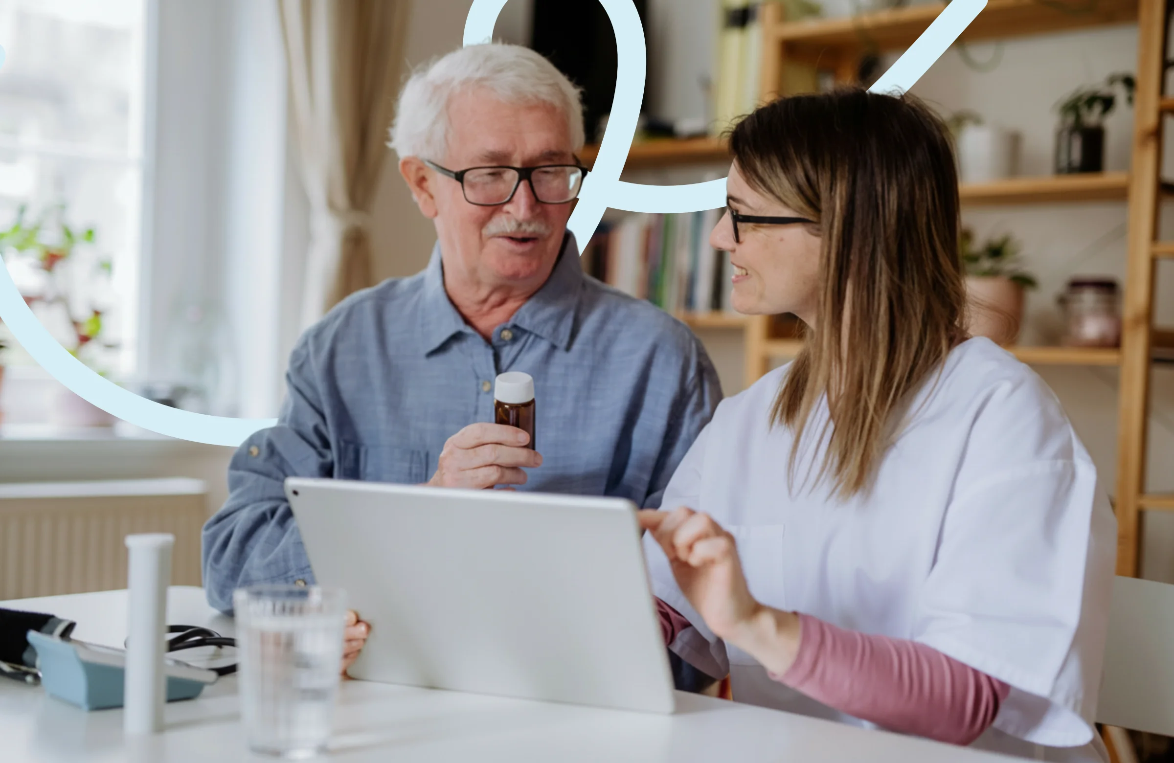 Community nurse providing preventive care assessment to older client at home in Brisbane