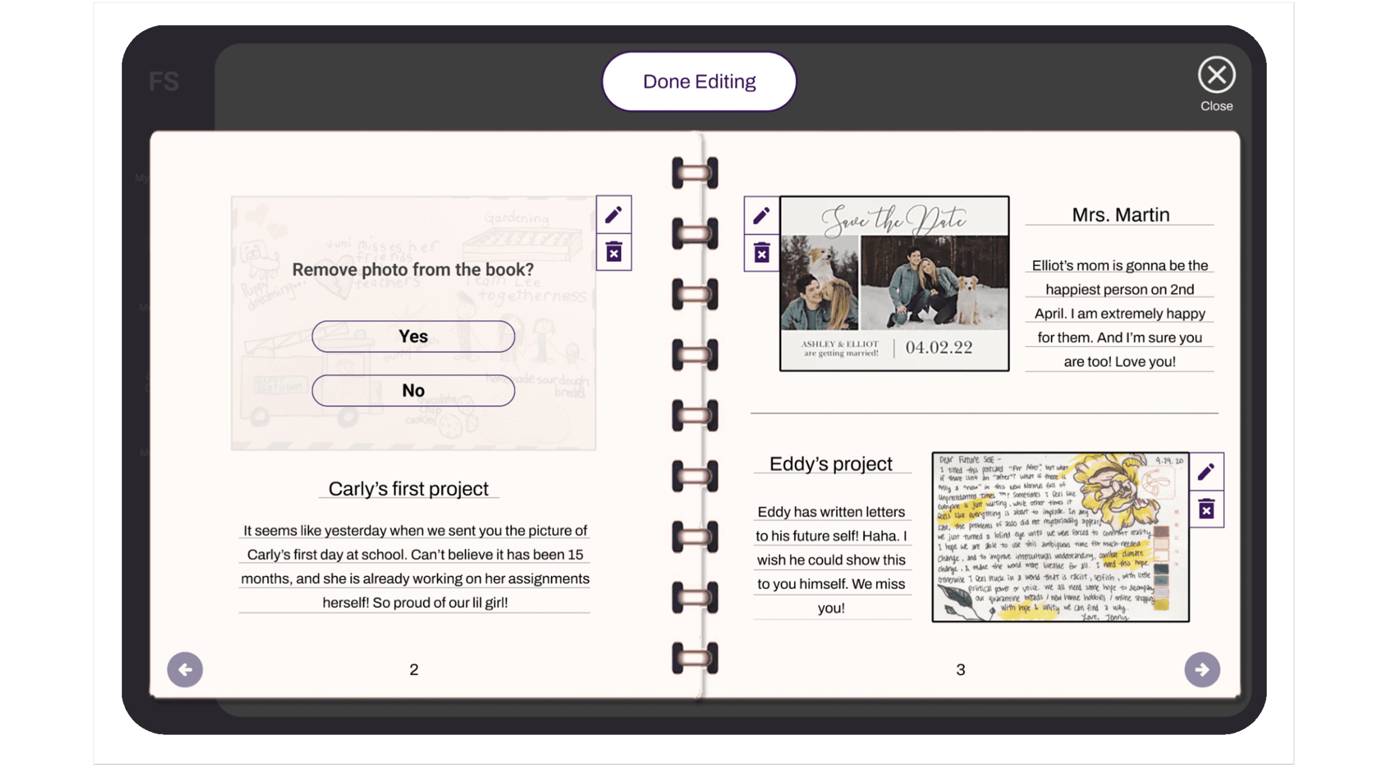 Gallery editing view with photo folders on the tablet