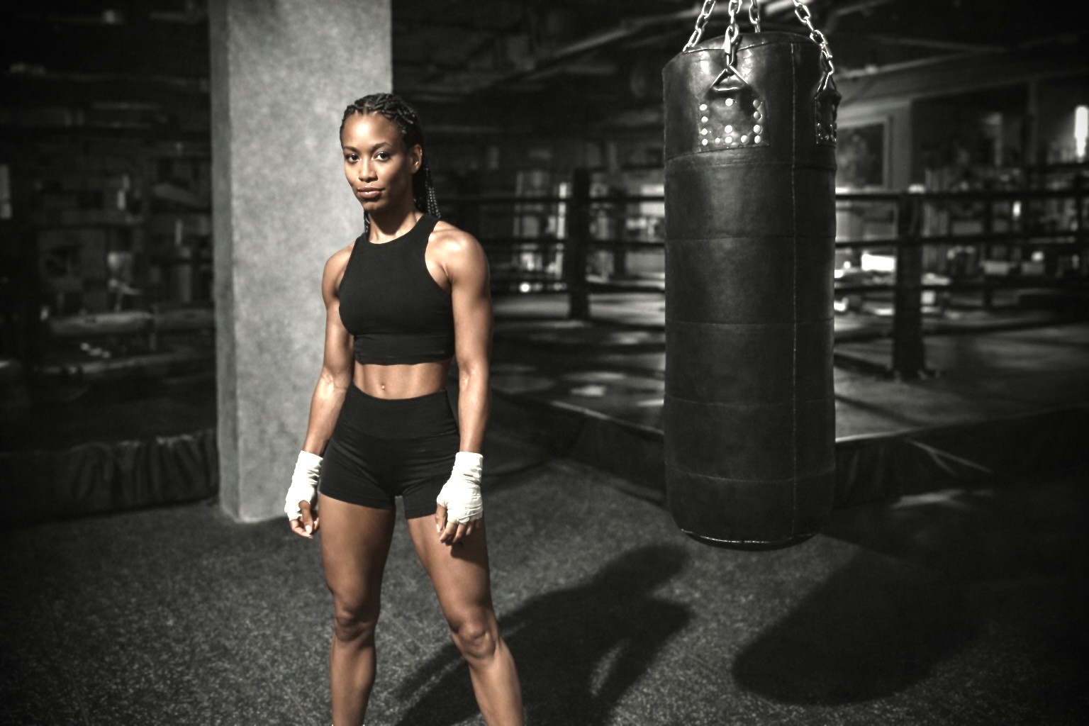 Female Boxer standing in a boxing gym