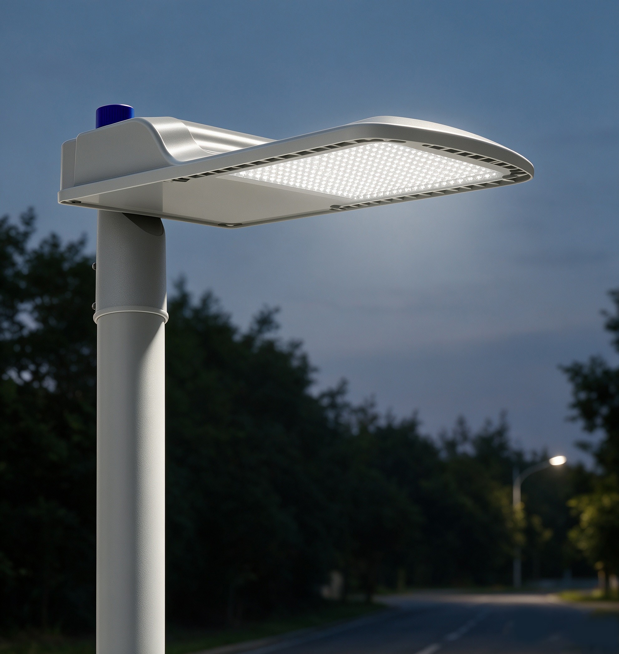 SLE LED Area Light with photocell, illuminated at night, automatic on at dusk
