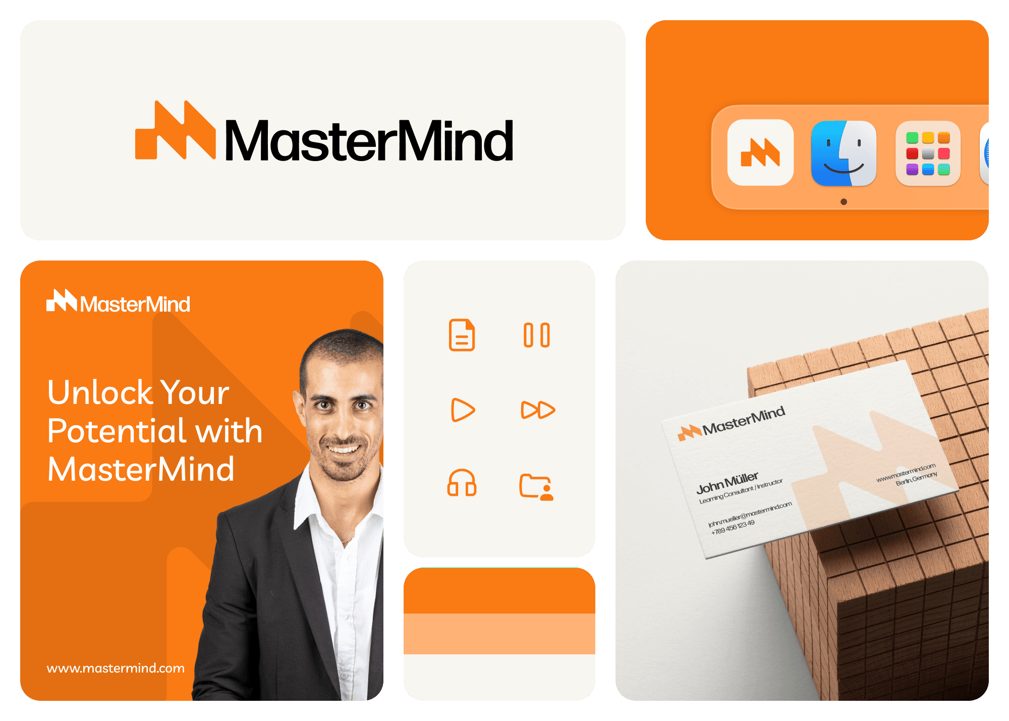 nergetic orange and white branding for MasterMind, a personal growth and business coaching platform.