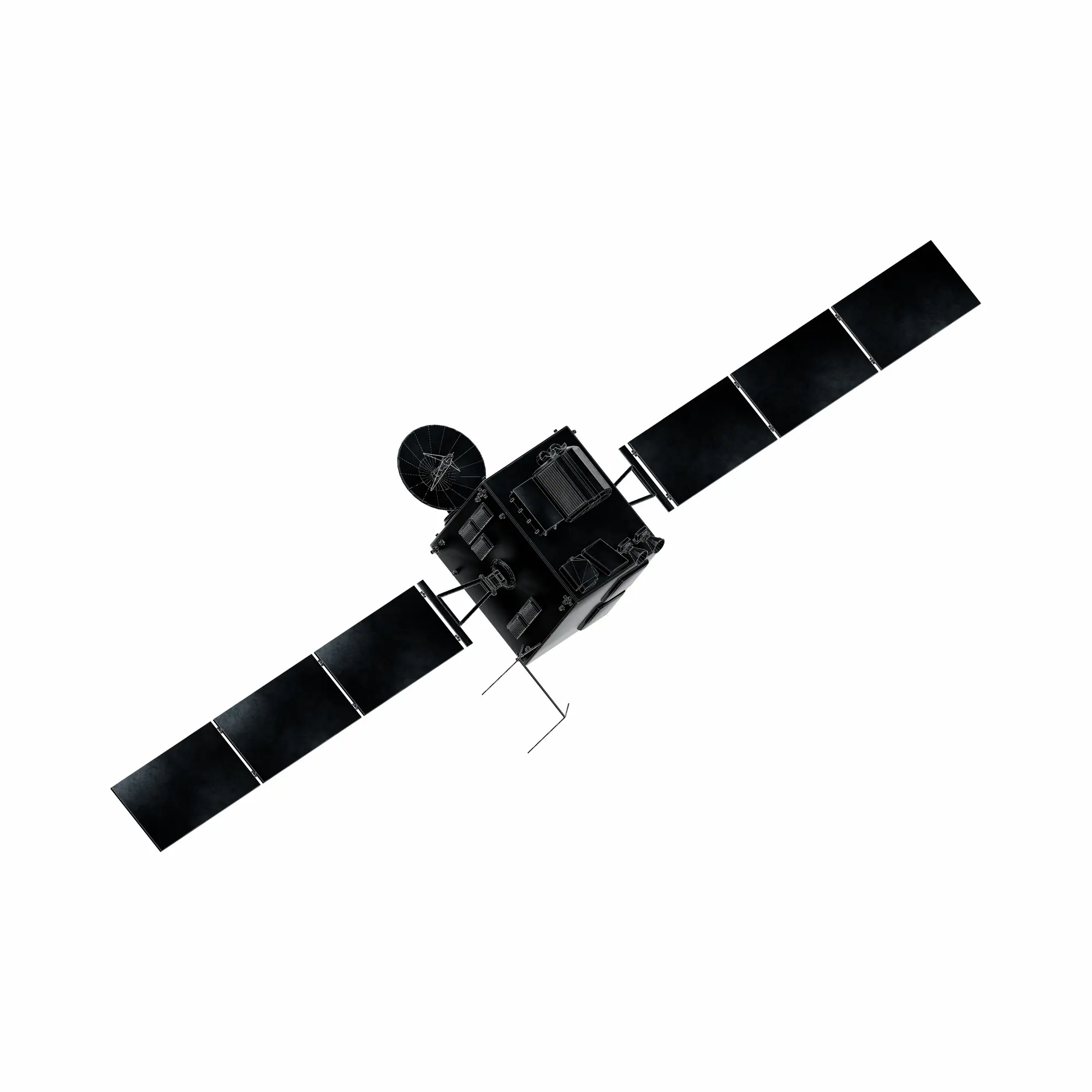 3D render of a LEO satellite with solar panels — BotBlox radiation-resilient networking and compute infrastructure for space systems