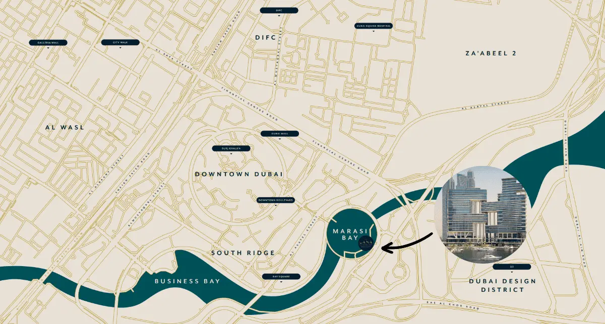 the lana residences by omniyat location map business bay