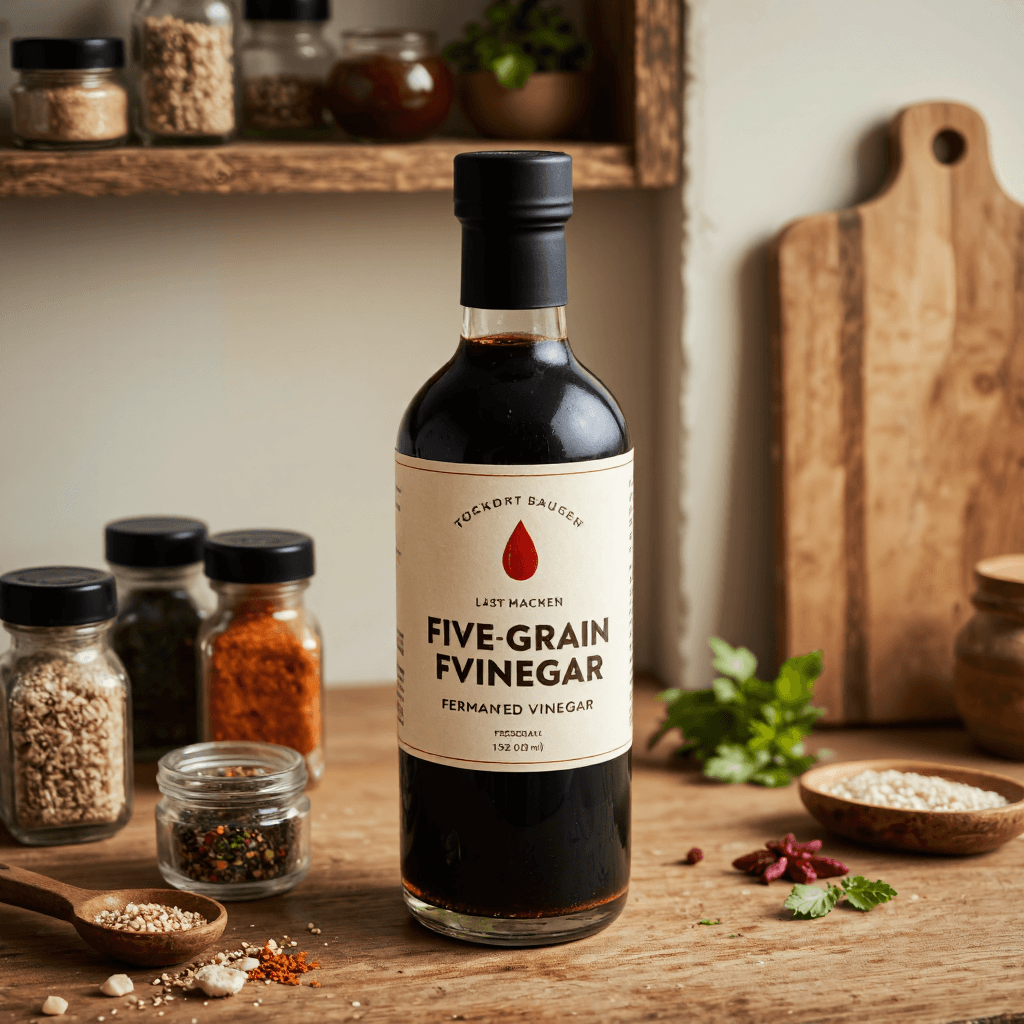 product photography of bottle of five-grain fermented vinegar