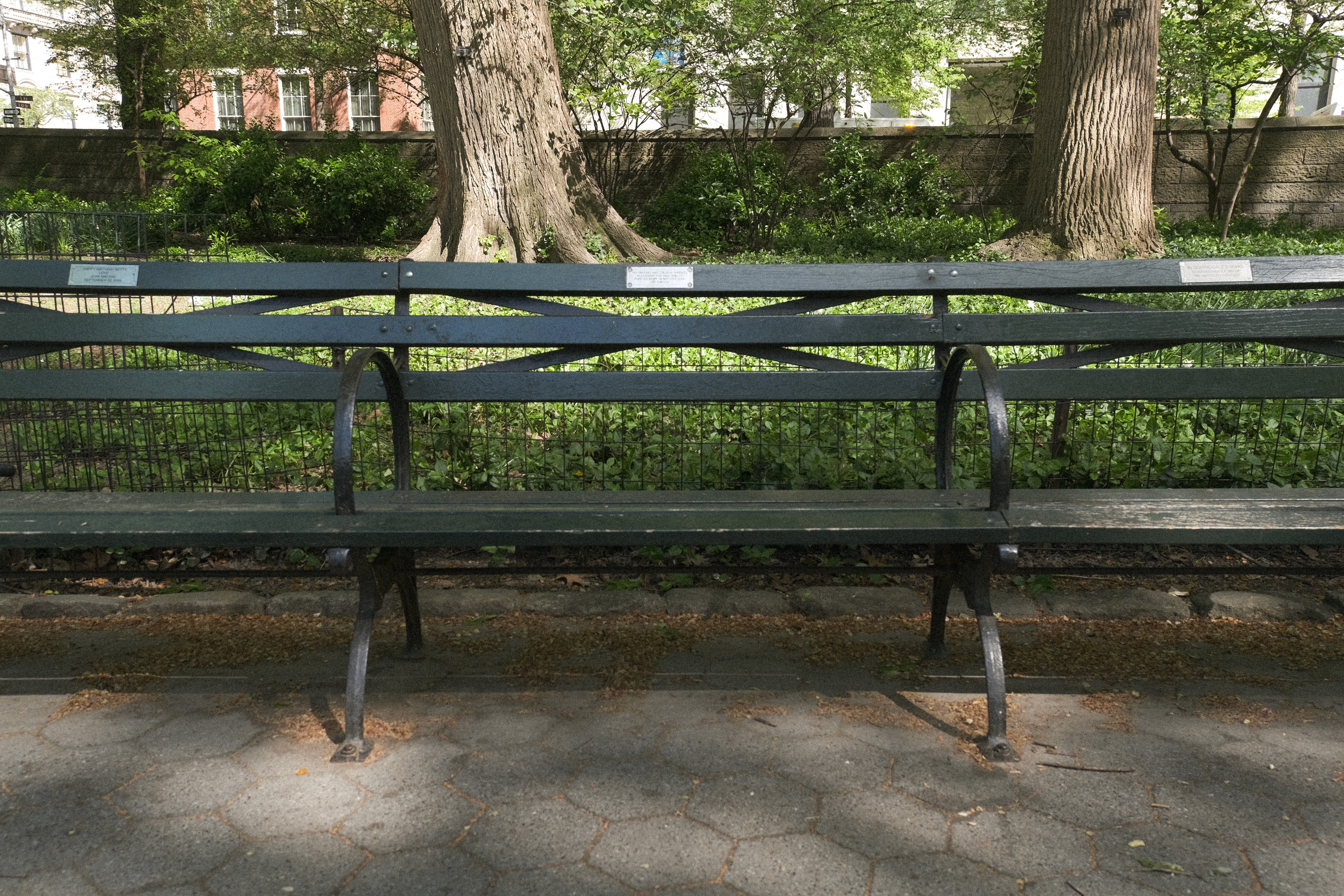 A green park bench