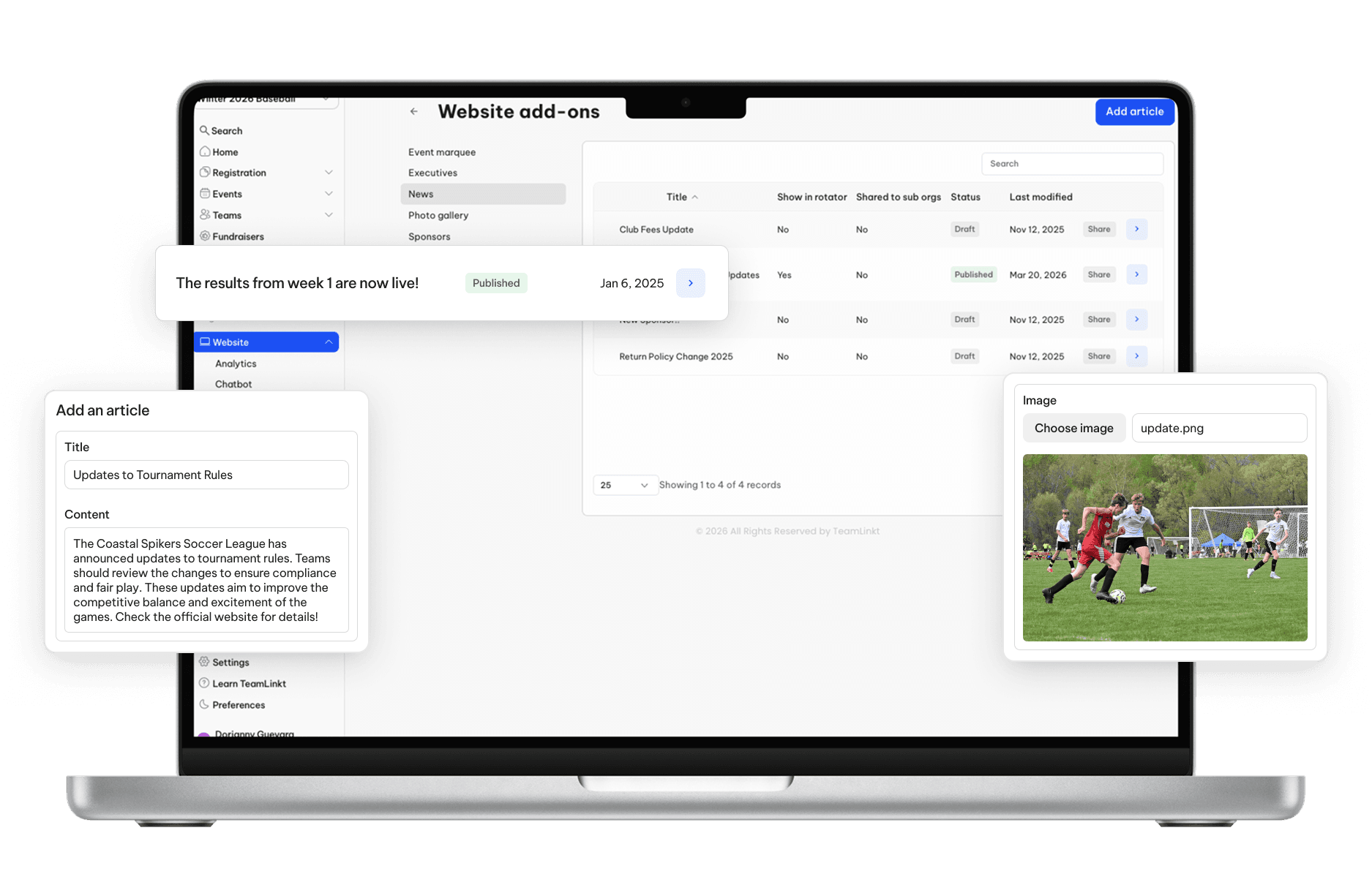 TeamLinkt's Soccer Website News Articles and Posts Tool