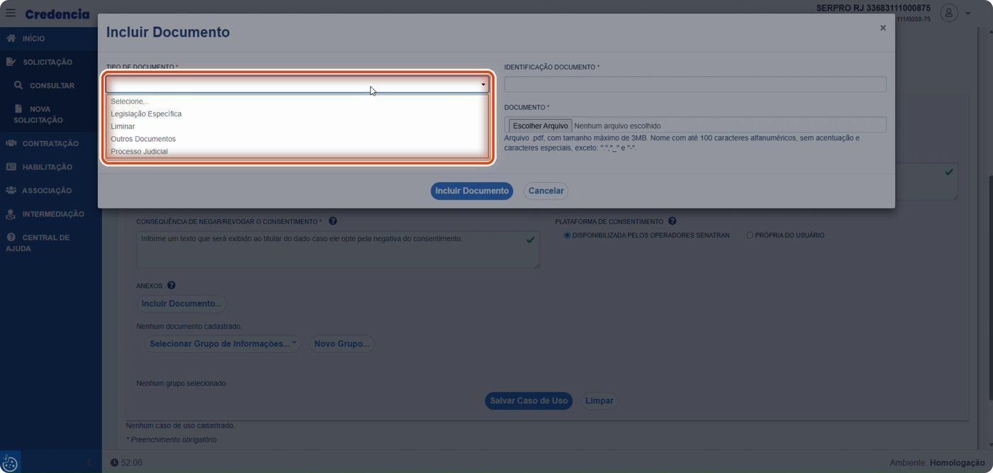 Captura de tela de referência do Credencia para Passo 2 — Selecionar o tipo de documento. Contexto: 13 — Anexos.