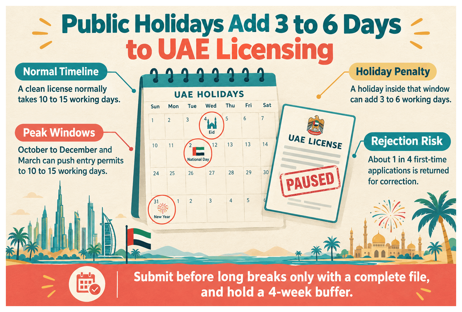 Infographic: Public Holidays That Delay UAE Free Zone License Processing