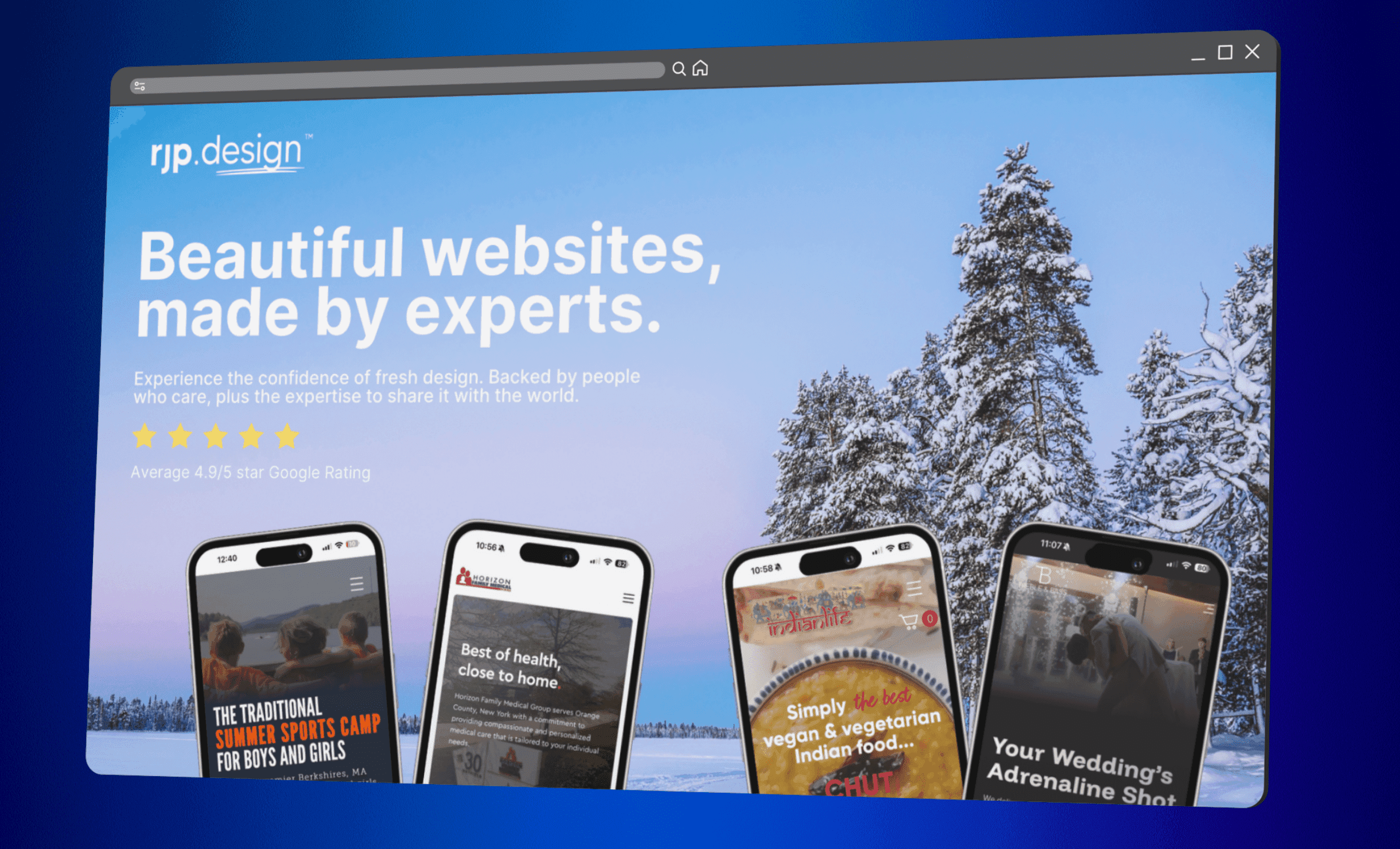 RJP.design homepage showcasing professional website designs on mobile devices — leading NYC web design agency specializing in website design and digital marketing for modern brands.