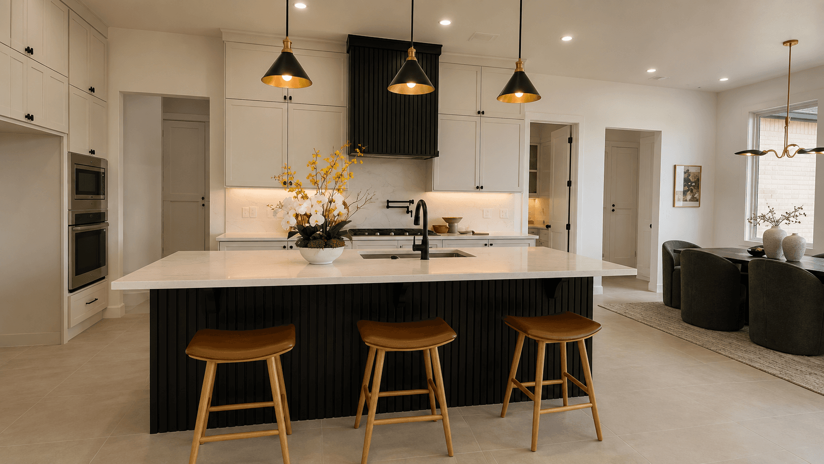 Kitchen vignette with warm residential styling