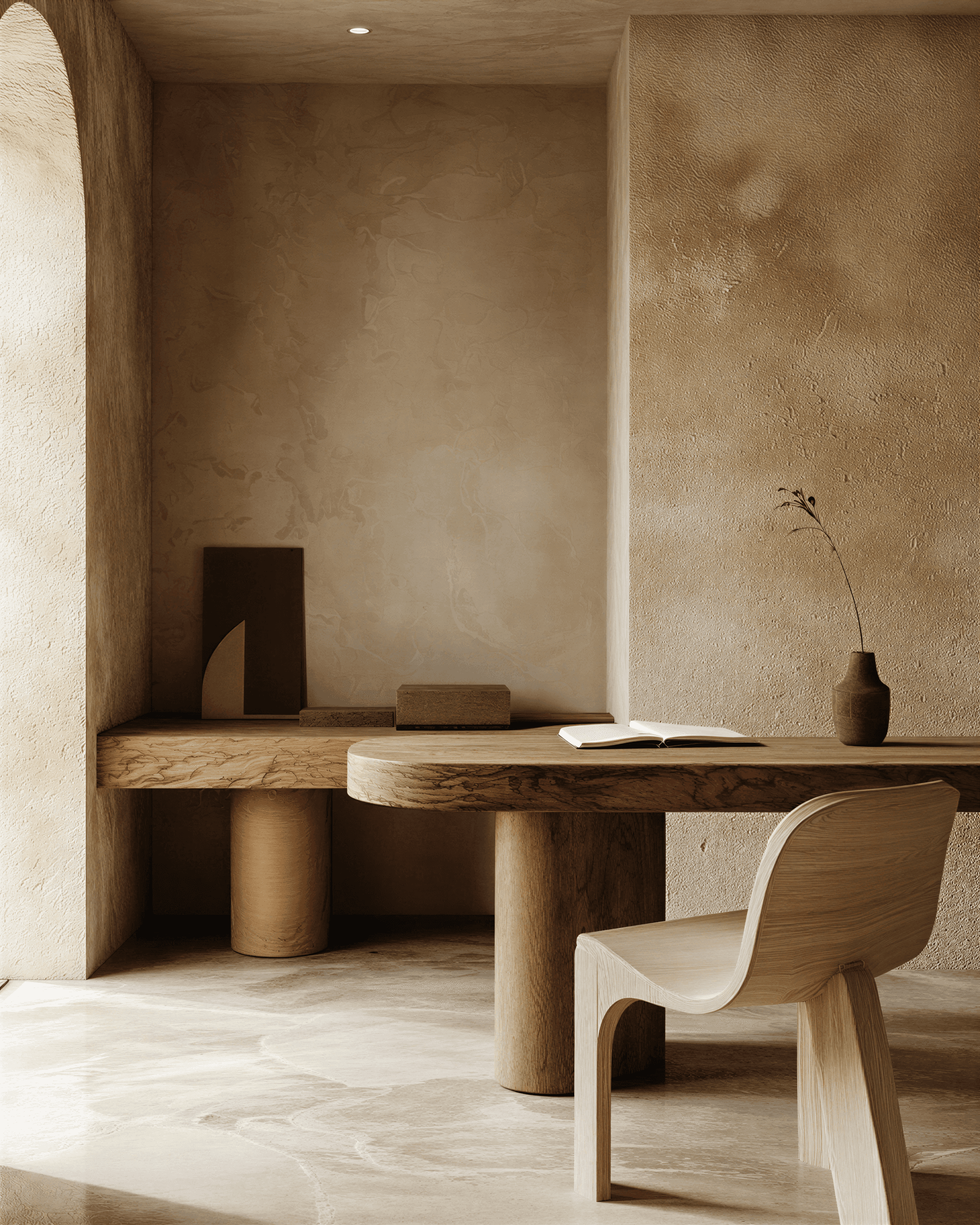 artistic room with wooden accents