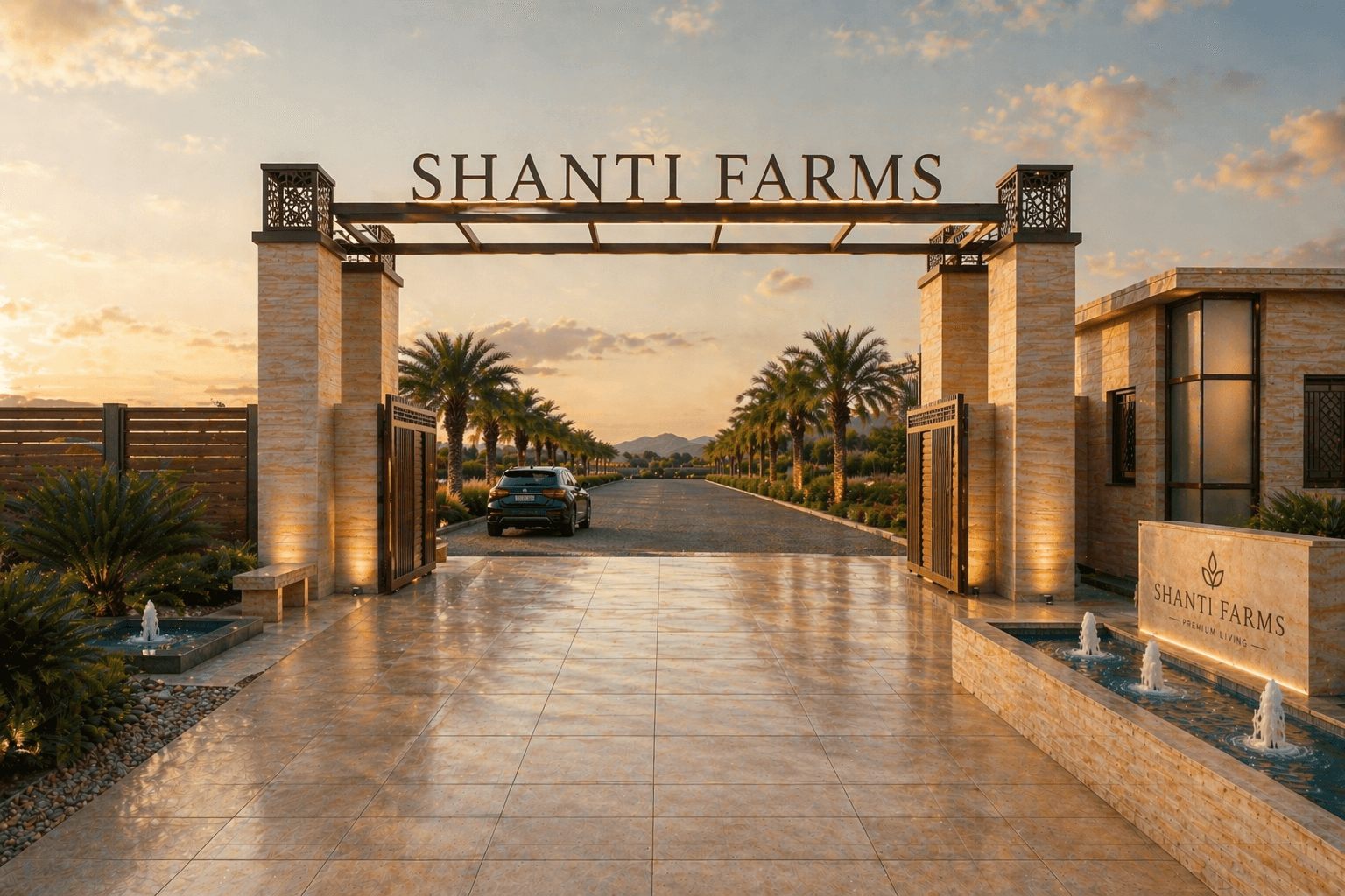Luxury farmhouse with private pool, elegant outdoor lounge, and stunning sunset countryside views by Rankawat Group Jaipur.