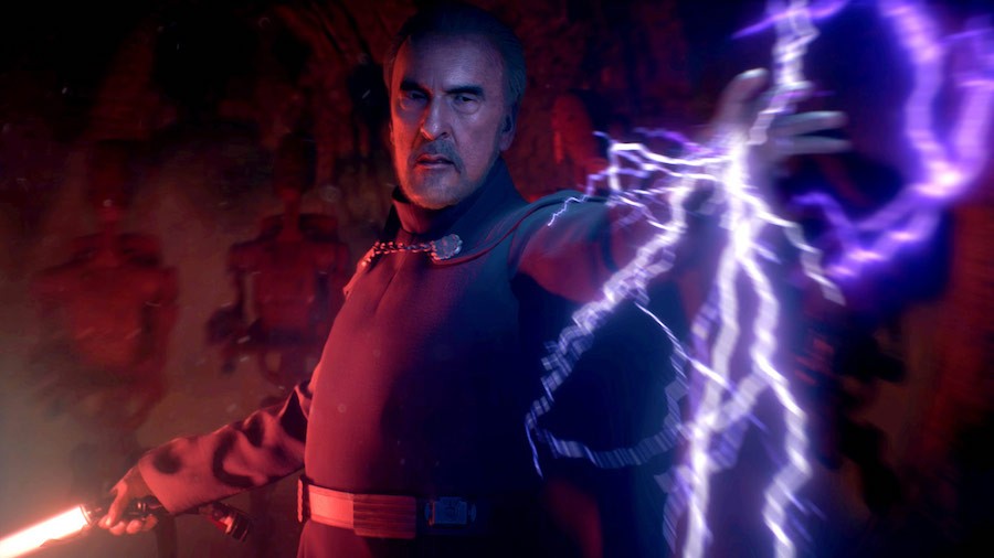 Count Dooku shooting Force Lightning from Battlefront 2