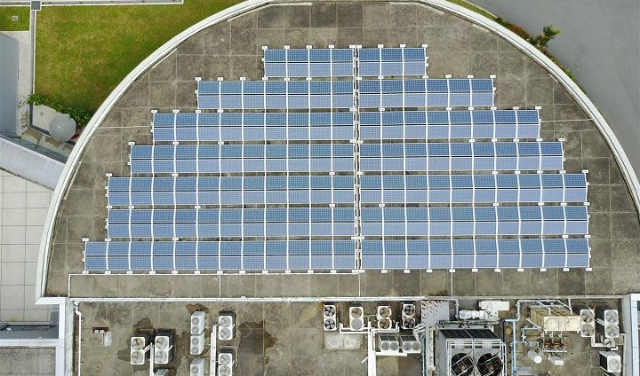 Utility-scale solar array viewed from above