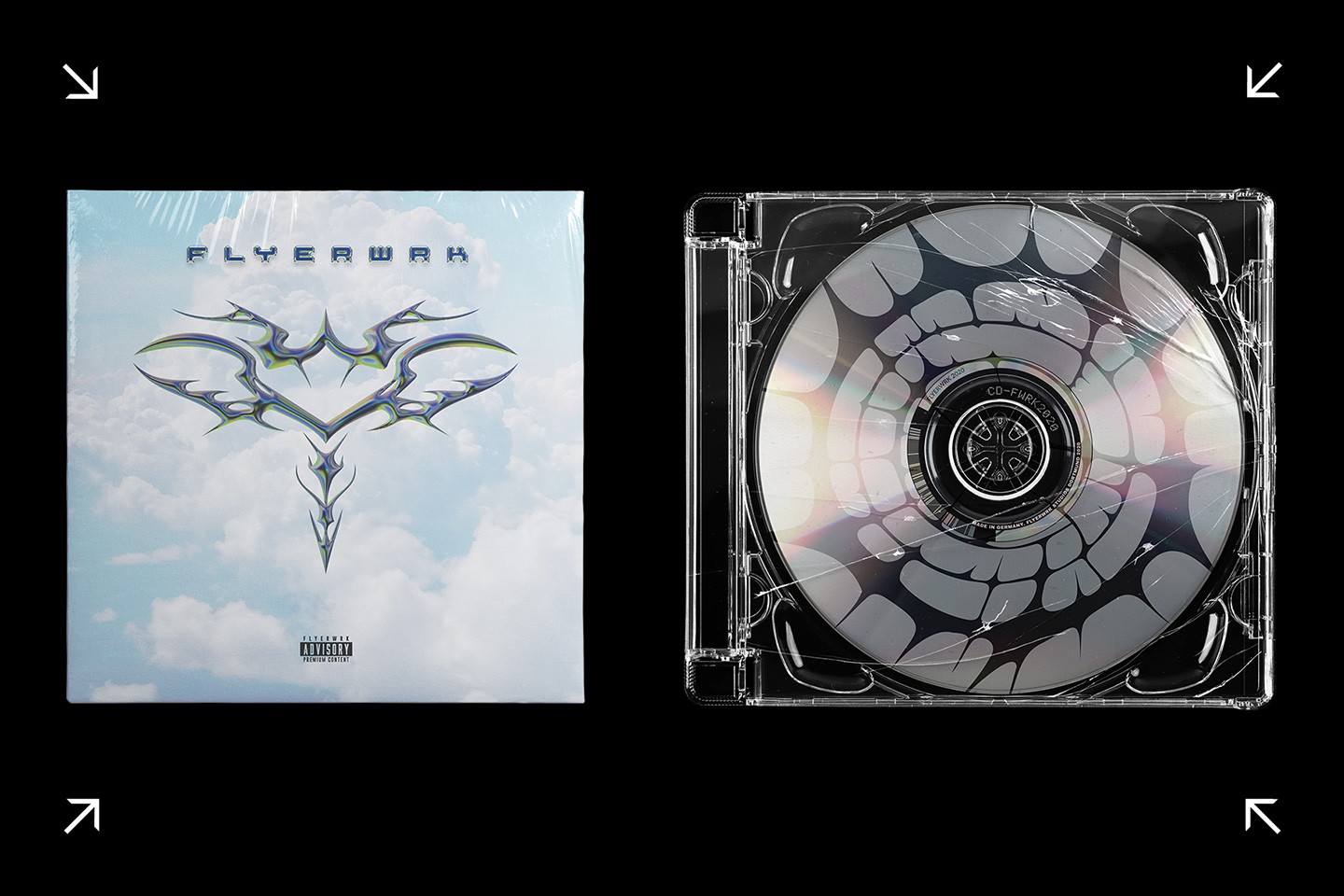 Tribalism vector shapes used in futuristic album cover and CD packaging design
