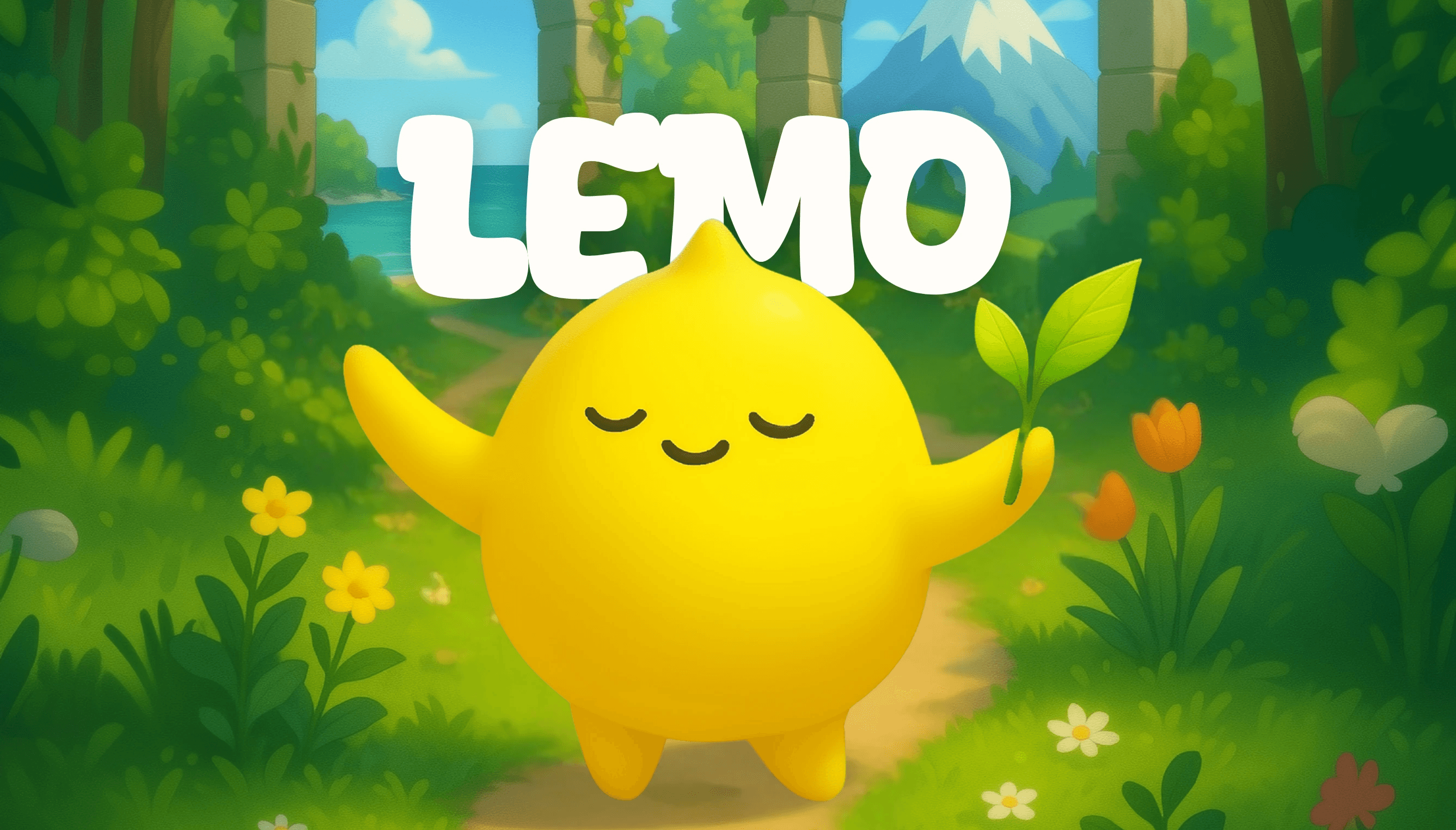 An app icon on a 3D scenic background