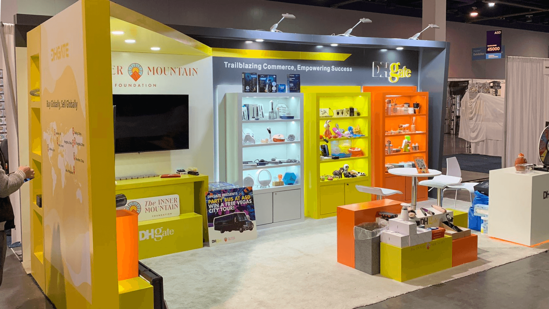ASD product display wall with sample counter and category signs