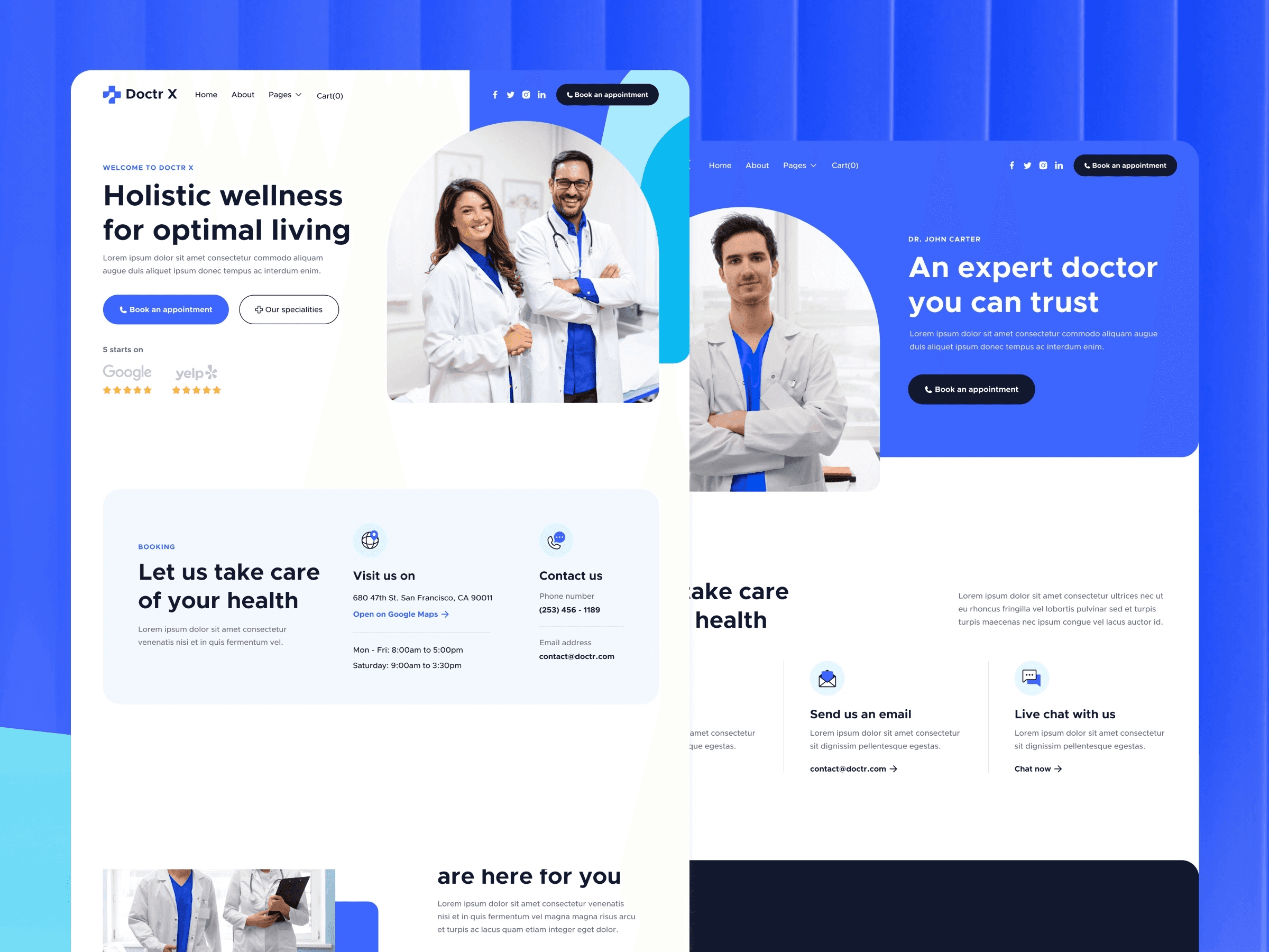 Medical practice homepage showing patient reviews and trust signals above the fold