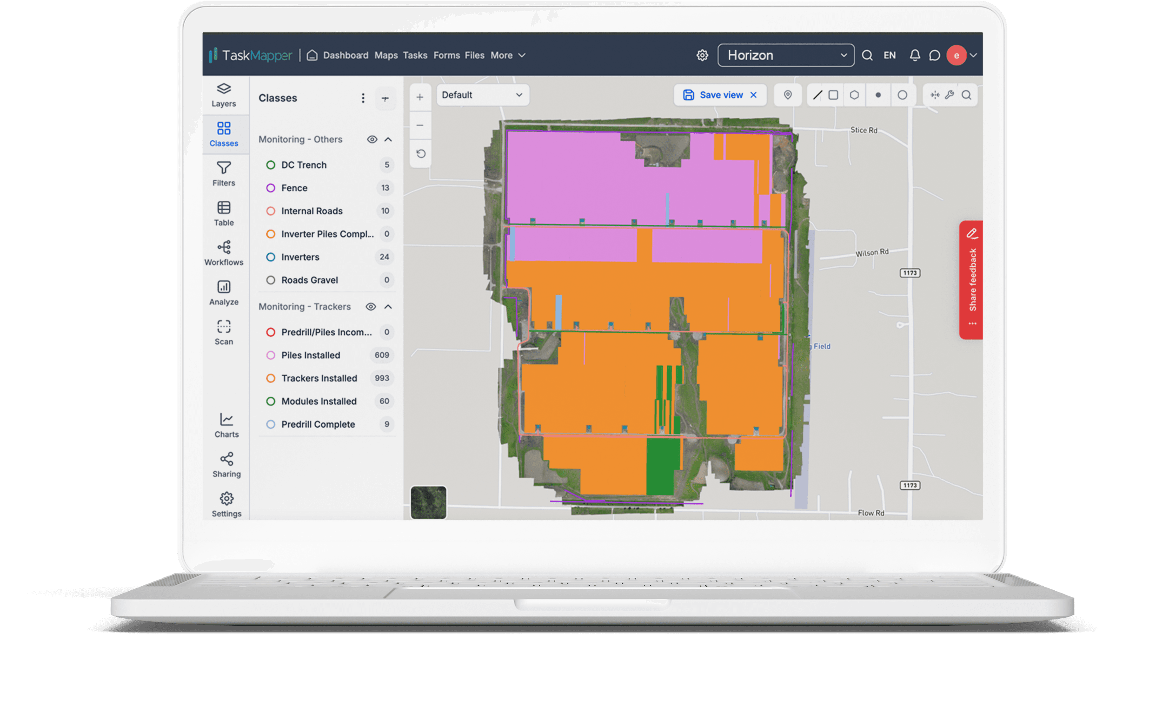 TaskMapper: Installed component categories differentiated by color on digital site maps