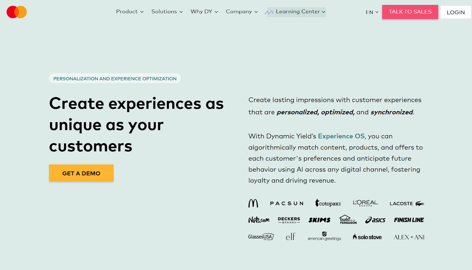 Dynamic Yield home page