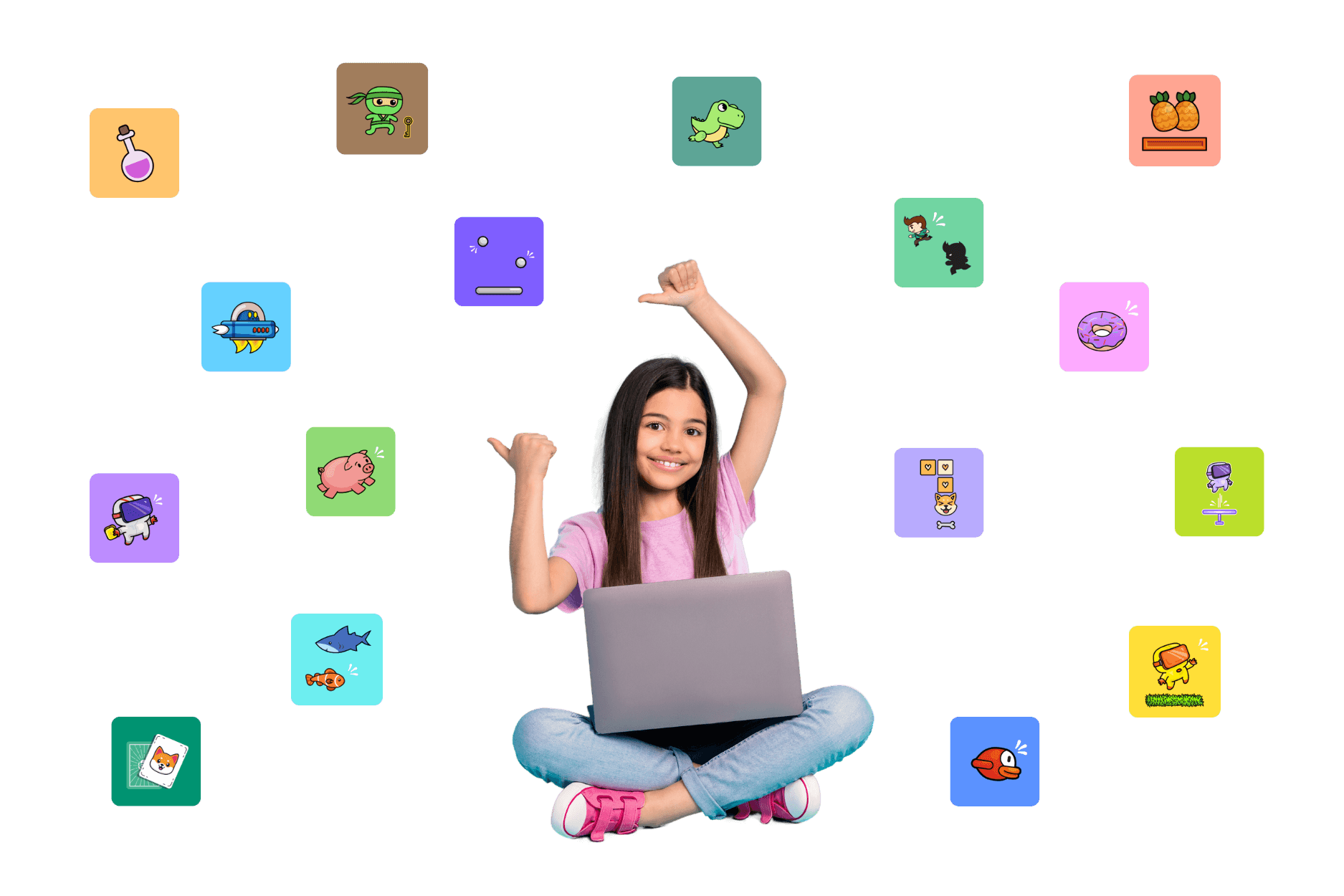 Girl surrounded by pico coding games