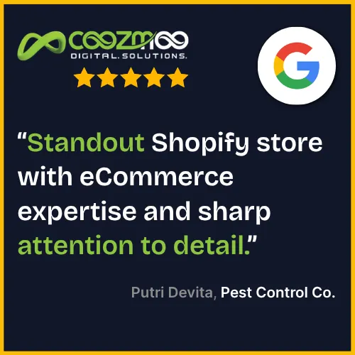 A five-star Google review for Coozmoo Digital Solutions