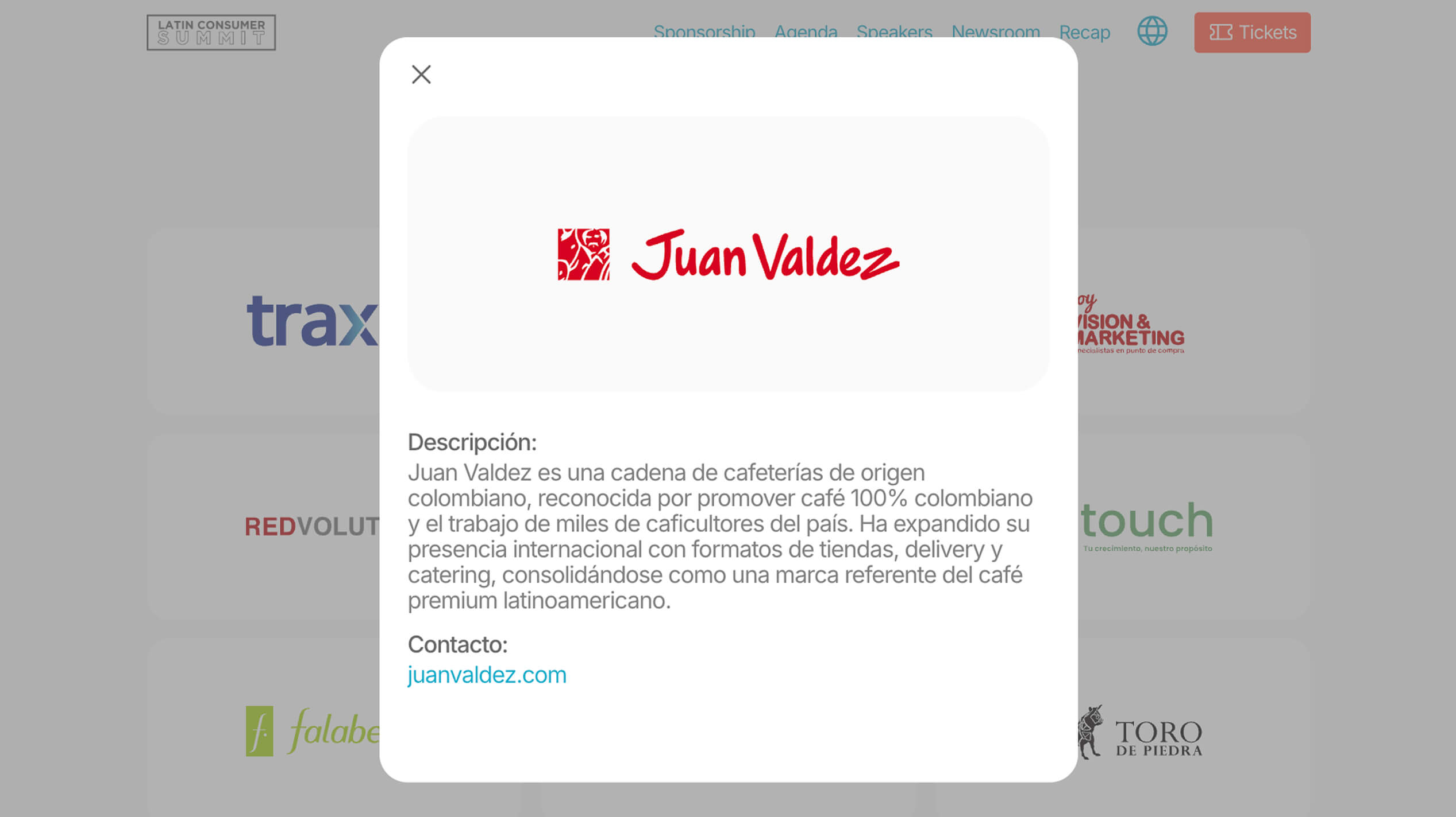 Diseño web desktop Ohla modal detalle de sponsor