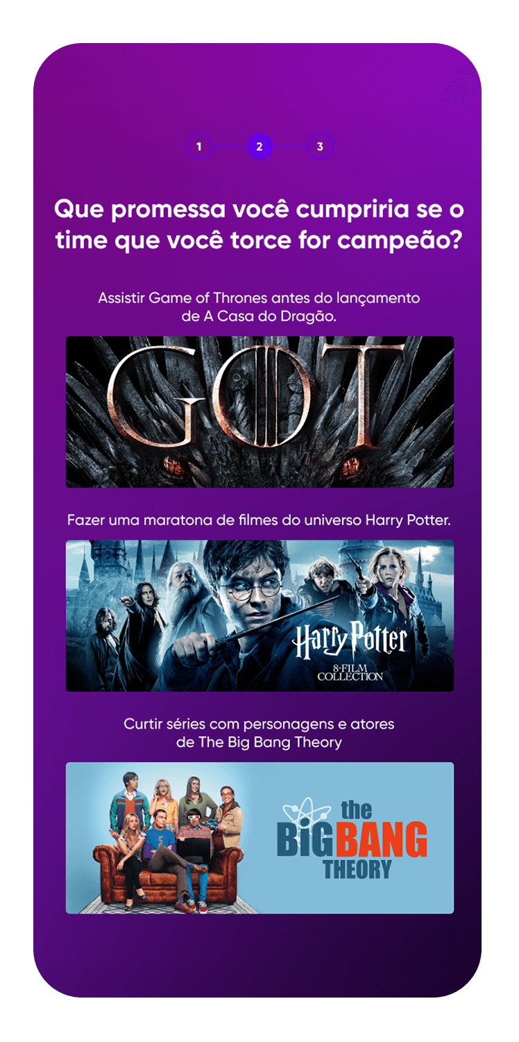 Mobile app screen showing step two of an in-app message introducing the campaign promise.