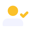 Ícone de uma pessoa com uma marca de seleção, simbolizando verificação ou validação.