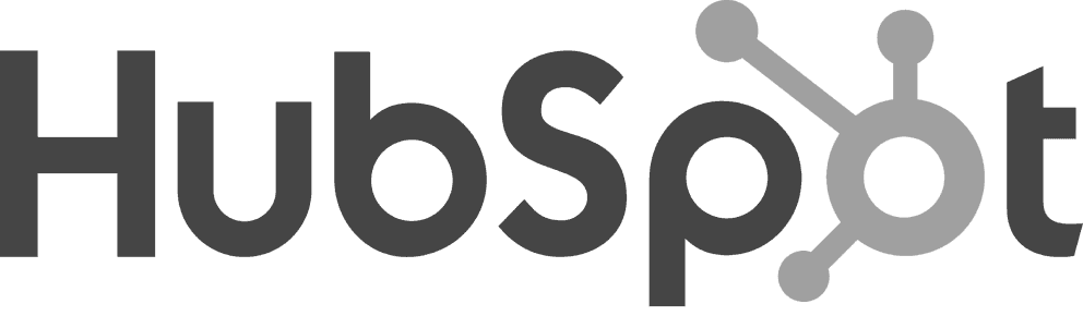 The image shows the HubSpot logo, featuring the word "HubSpot" in a modern sans-serif font, with a graphic element resembling a molecule's structure forming the letter "o."