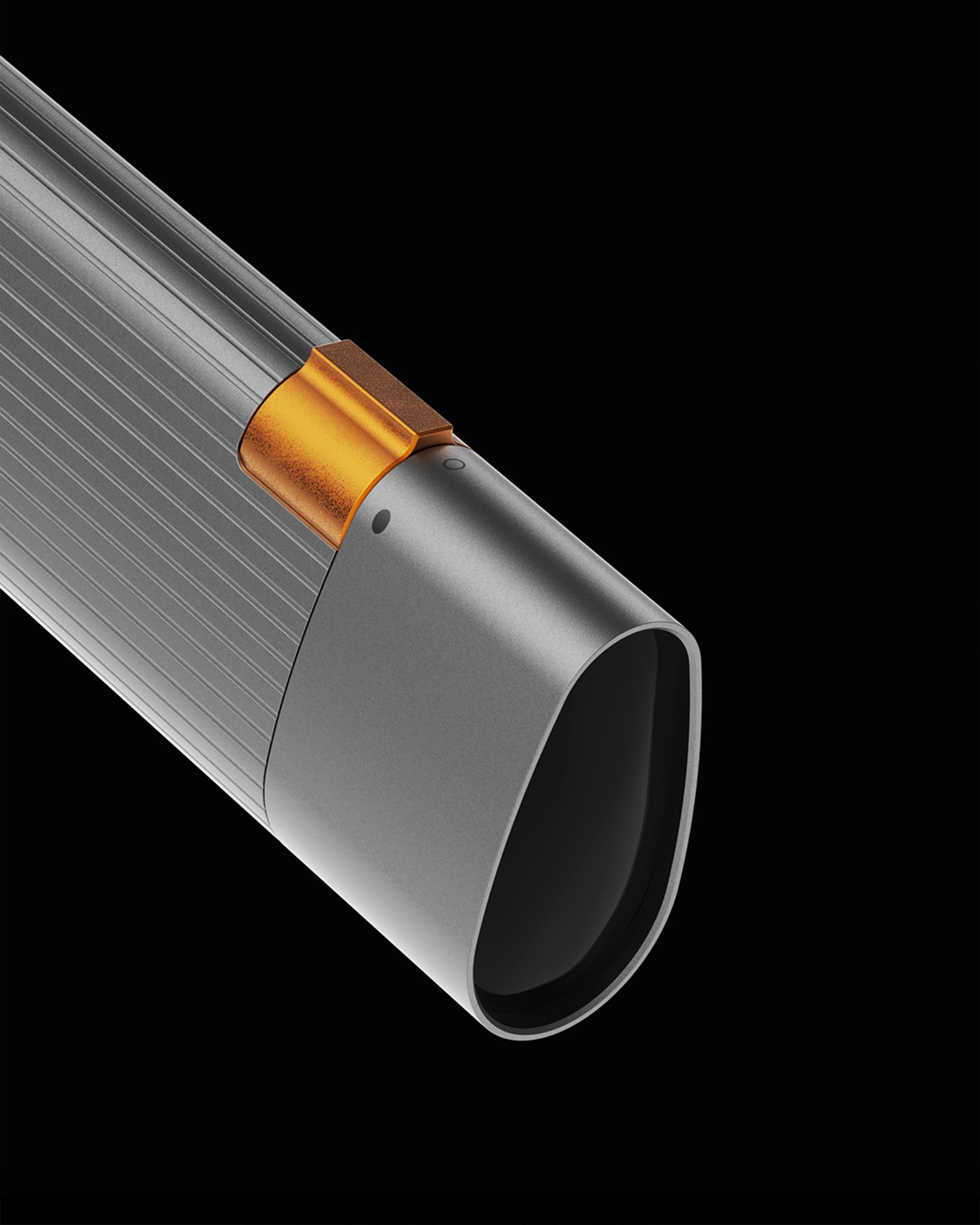 Lampe cylindrique métallique éteinte avec bouton en position OFF.