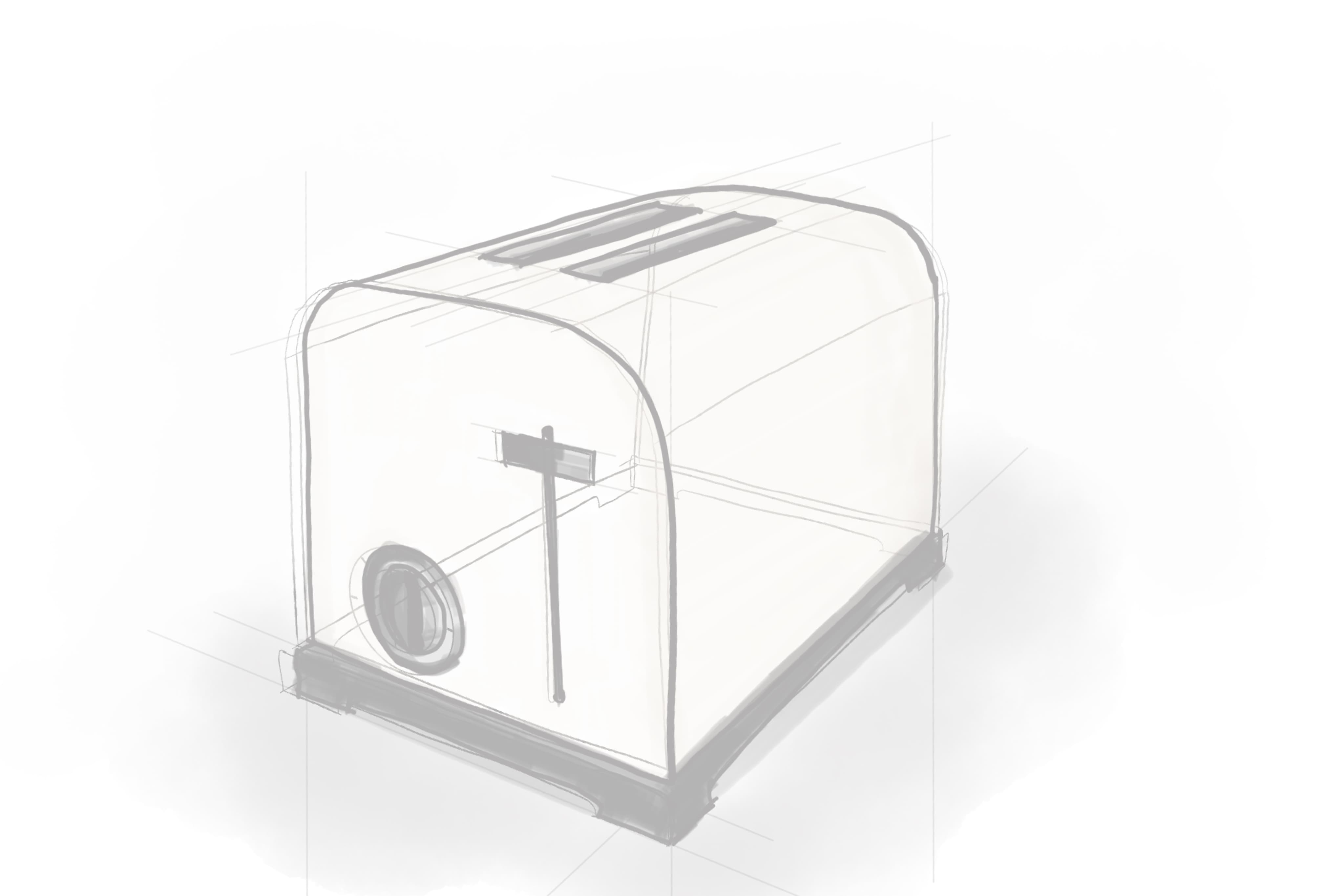 A simple, modern white toaster with a rectangular design and a lever on the side for toasting bread in the uMake app