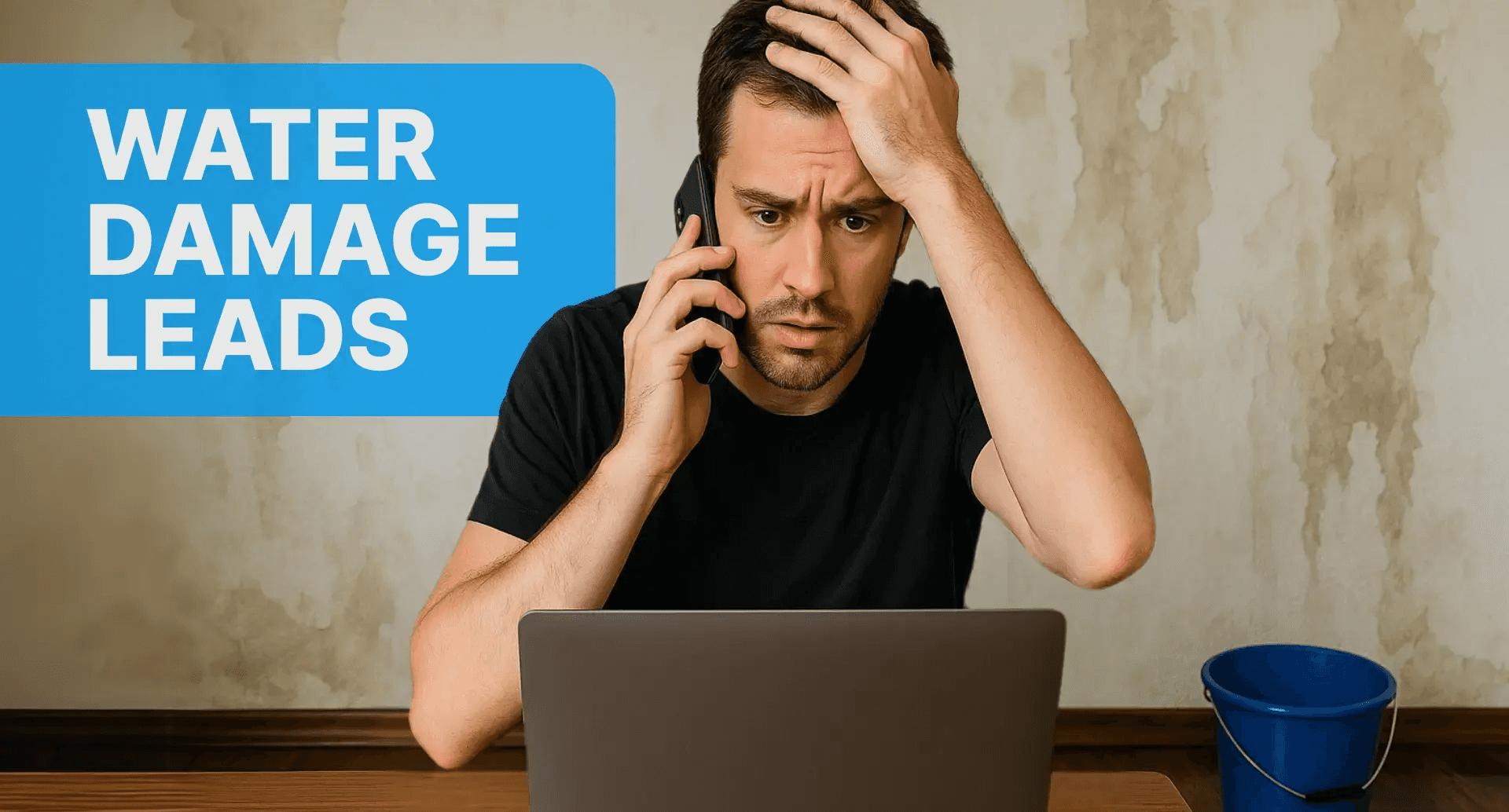 a worried restorer calling someone and looking at his computer