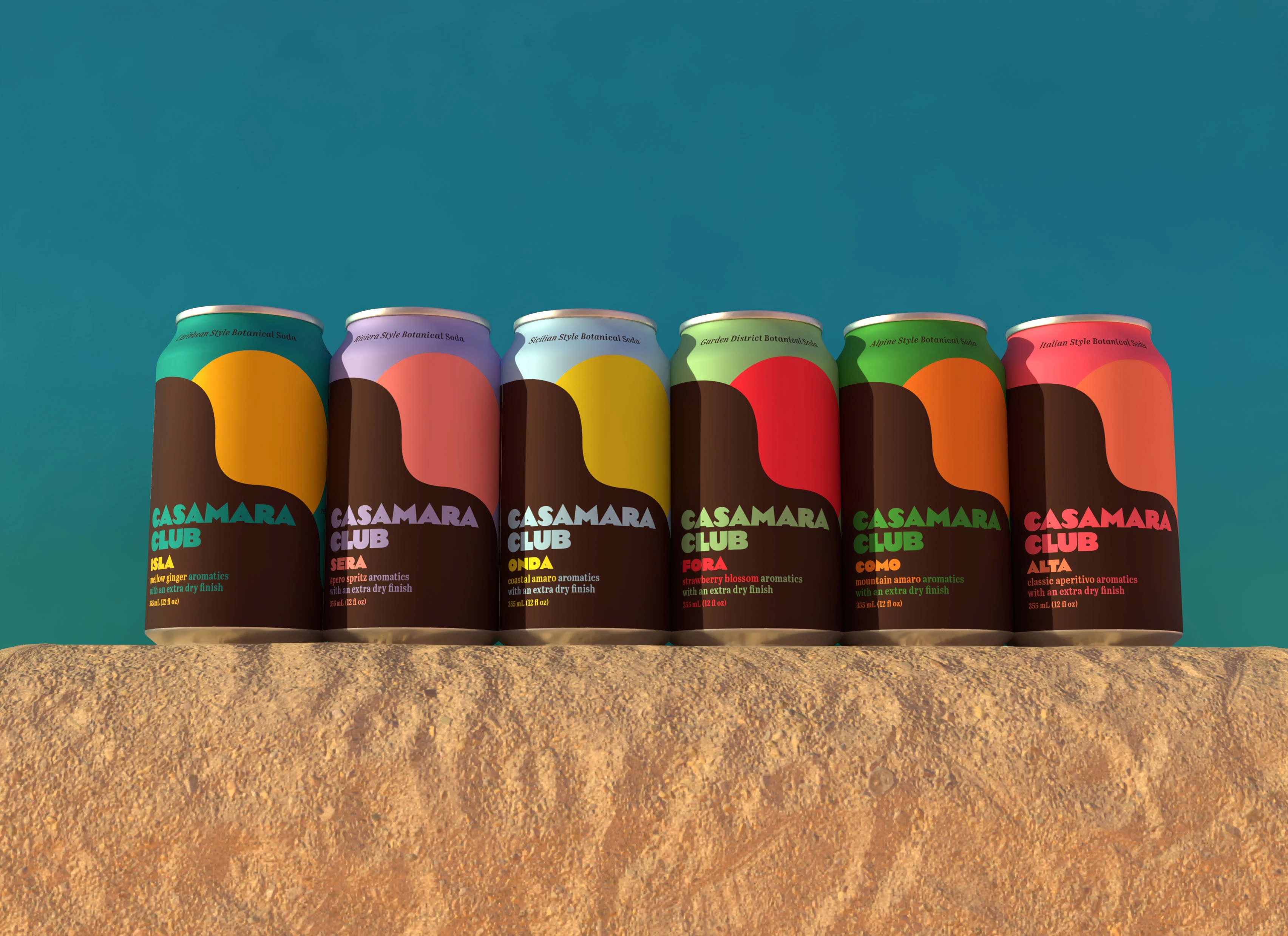 Casamara Club Soda Can Linup on Rock