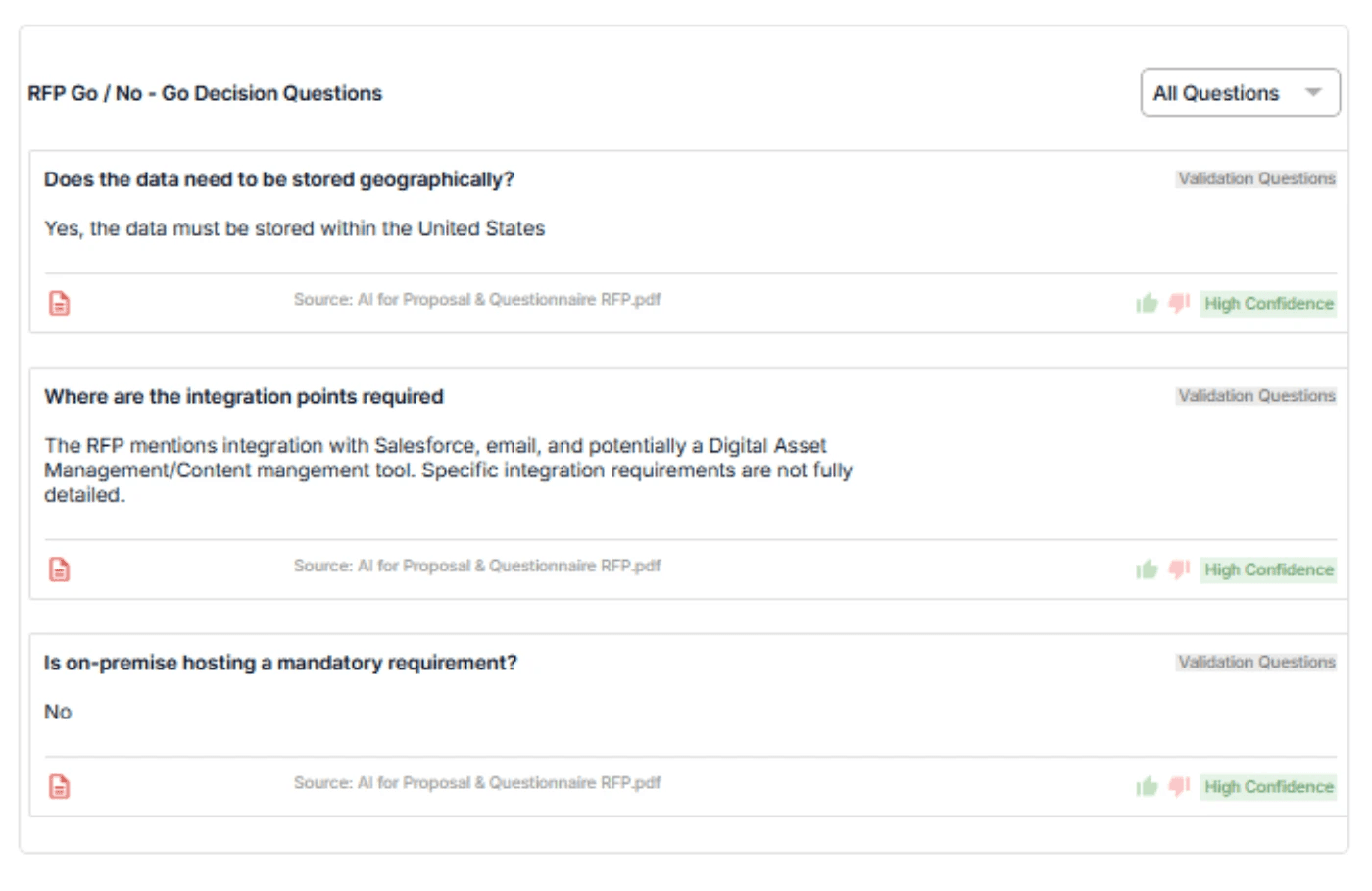 AI applies them consistently to every RFP