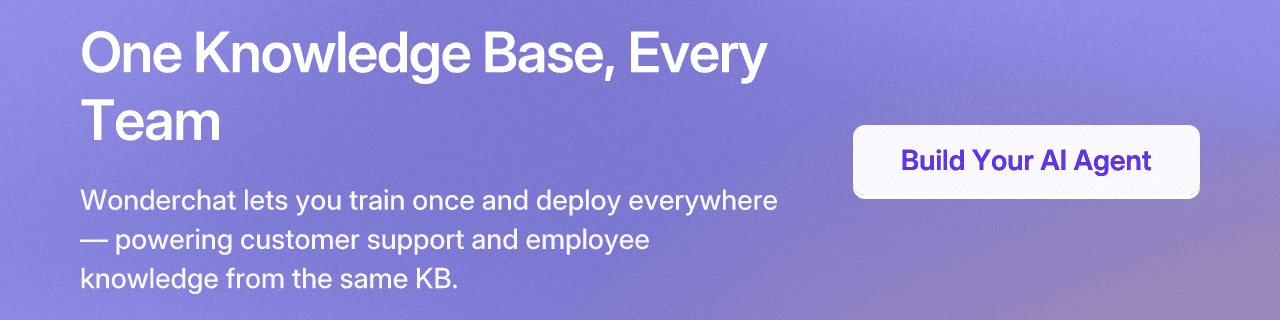One Knowledge Base, Every Team. Wonderchat lets you train once and deploy everywhere — powering customer support and employee knowledge from the same KB.